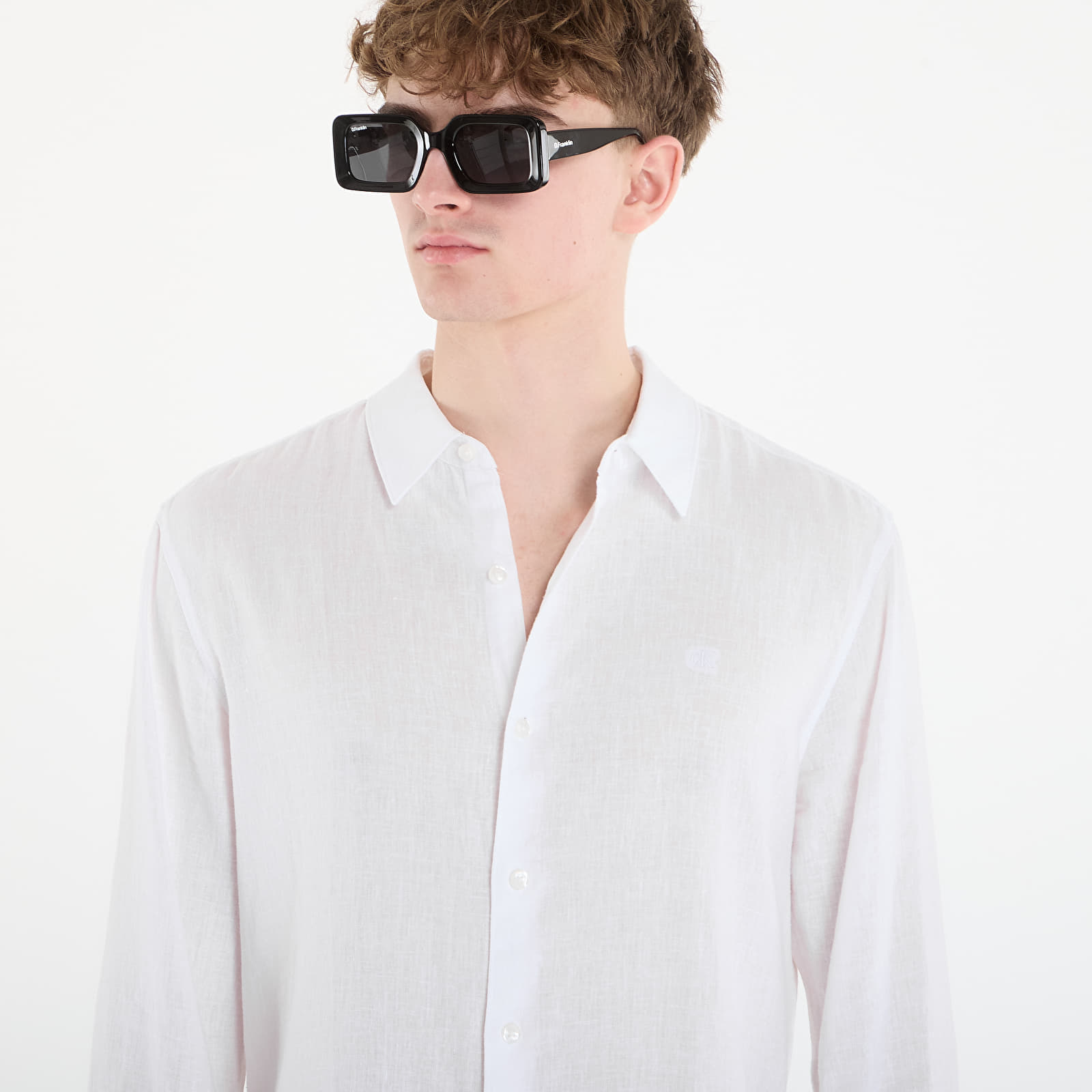 Muške majice Calvin Klein Ls Solid Linen Classic Shirt White