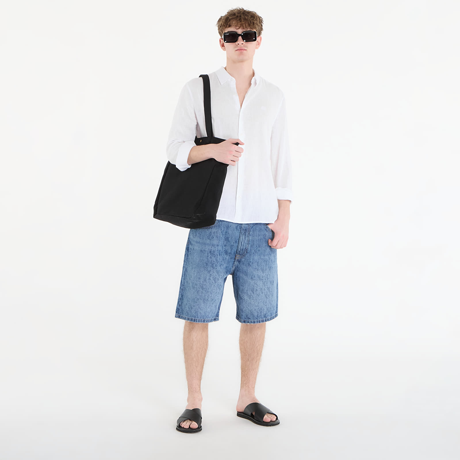 Muške majice Calvin Klein Ls Solid Linen Classic Shirt White