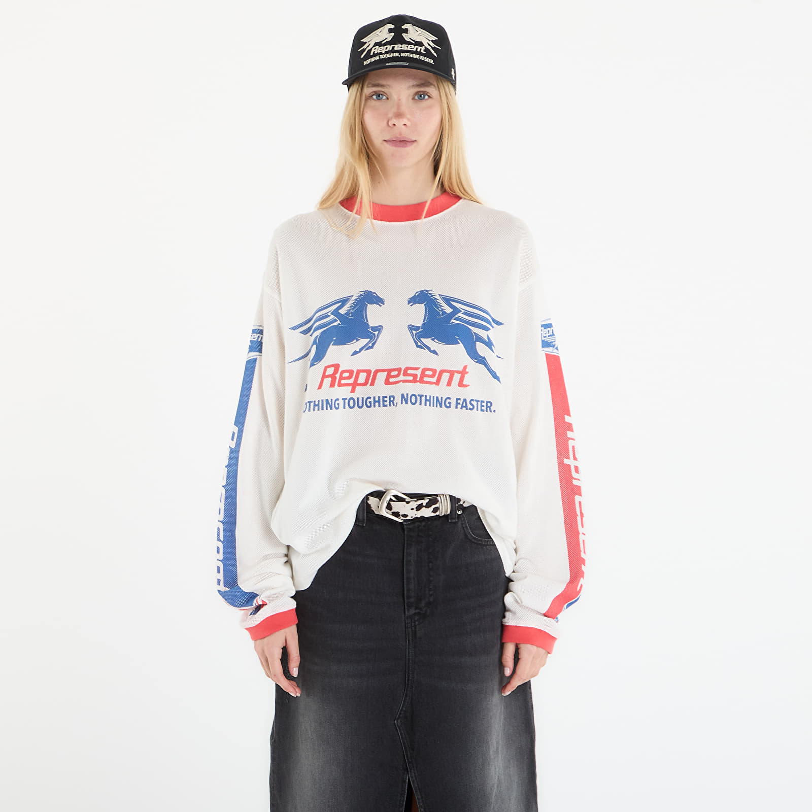 Ανδρικά μπλουζάκια REPRESENT Mesh Pegasus Long Sleeve T-Shirt UNISEX Flat White