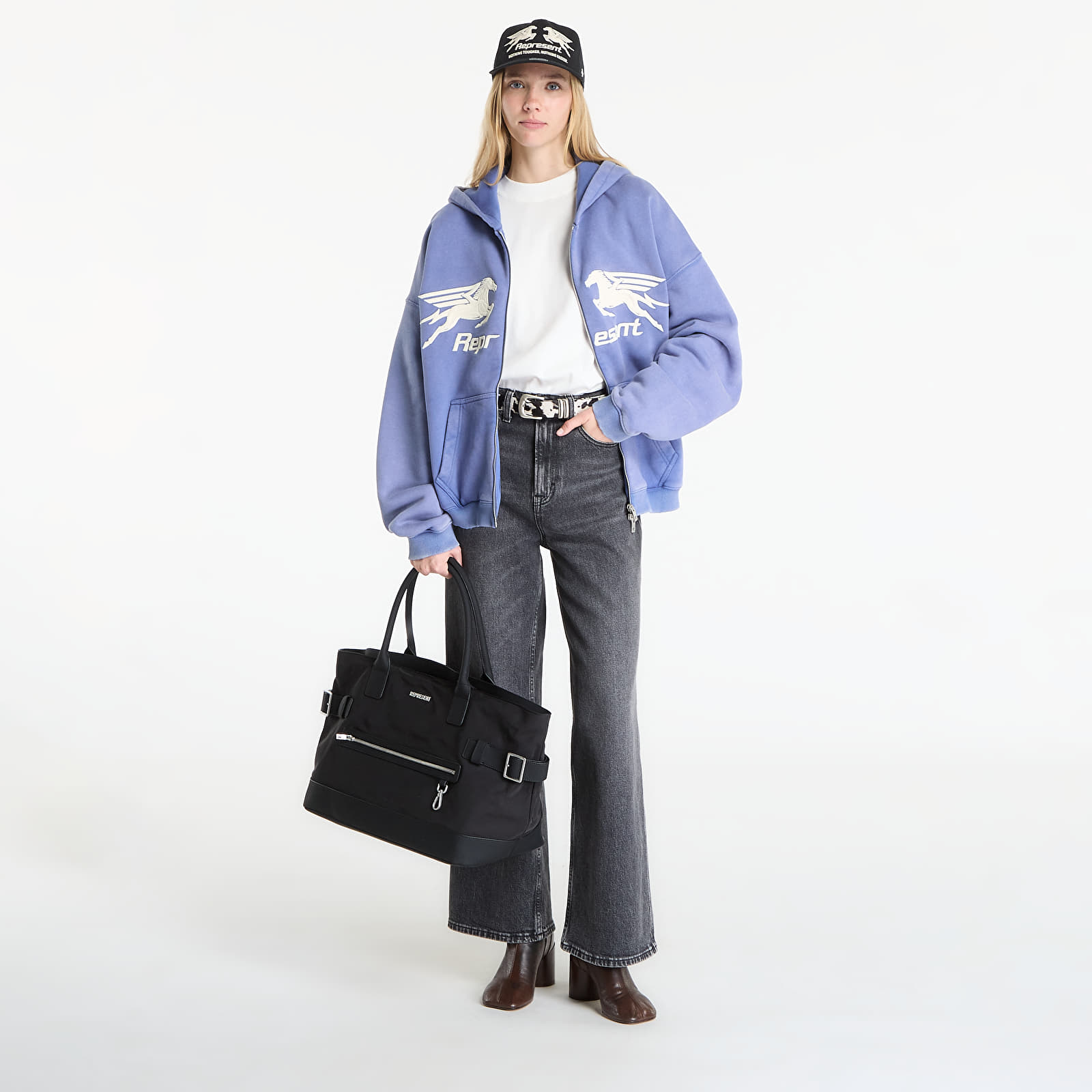 Moški hoodiji  REPRESENT Pegasus Zip Through Hoodie UNISEX Indigo