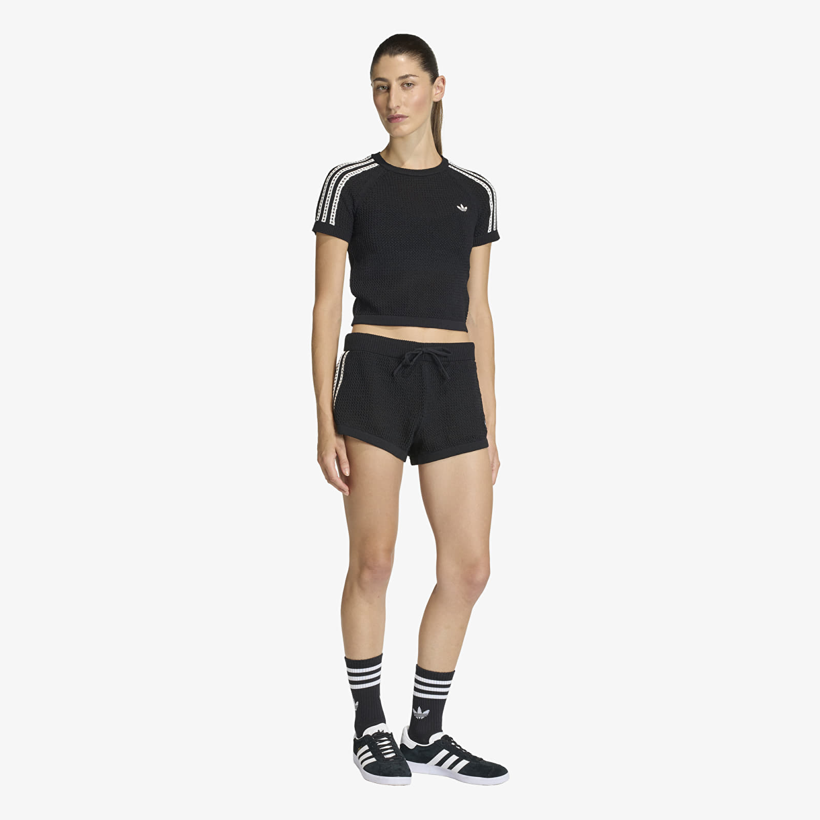 Women's T-shirts adidas Knitted Crochet Cali T-Shirt Black