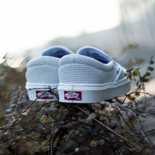 Vans white perf shop leather slip ons