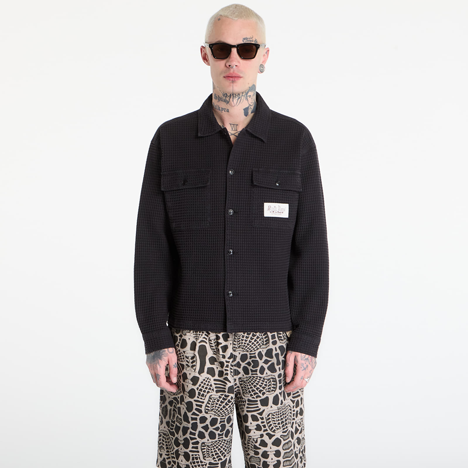 Paidat Brain Dead Waffle Button Front Shirt Black