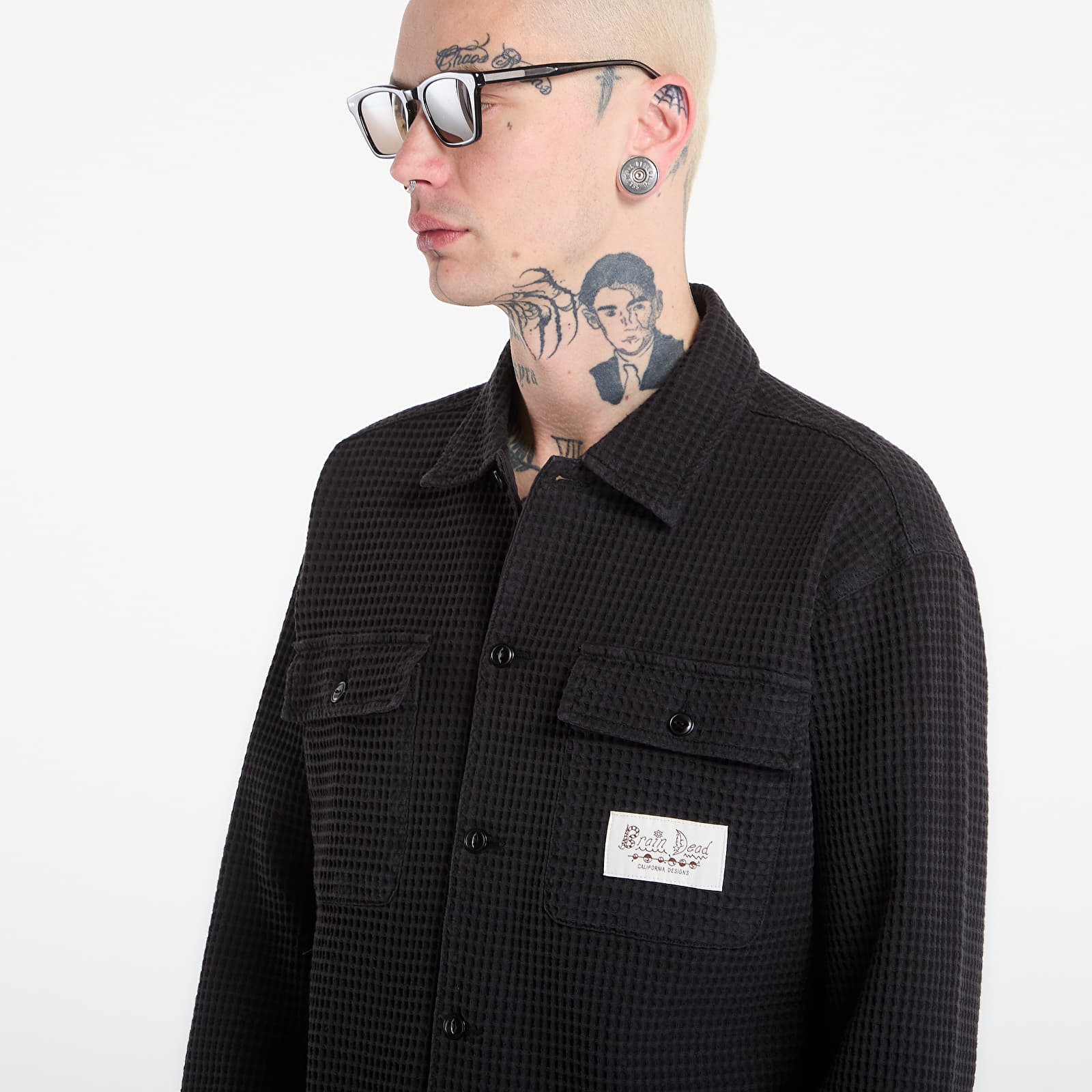 Paidat Brain Dead Waffle Button Front Shirt Black