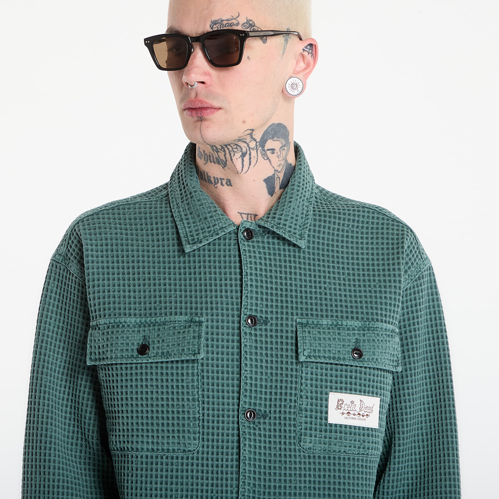 Krekli Brain Dead Waffle Button Front Shirt Pin