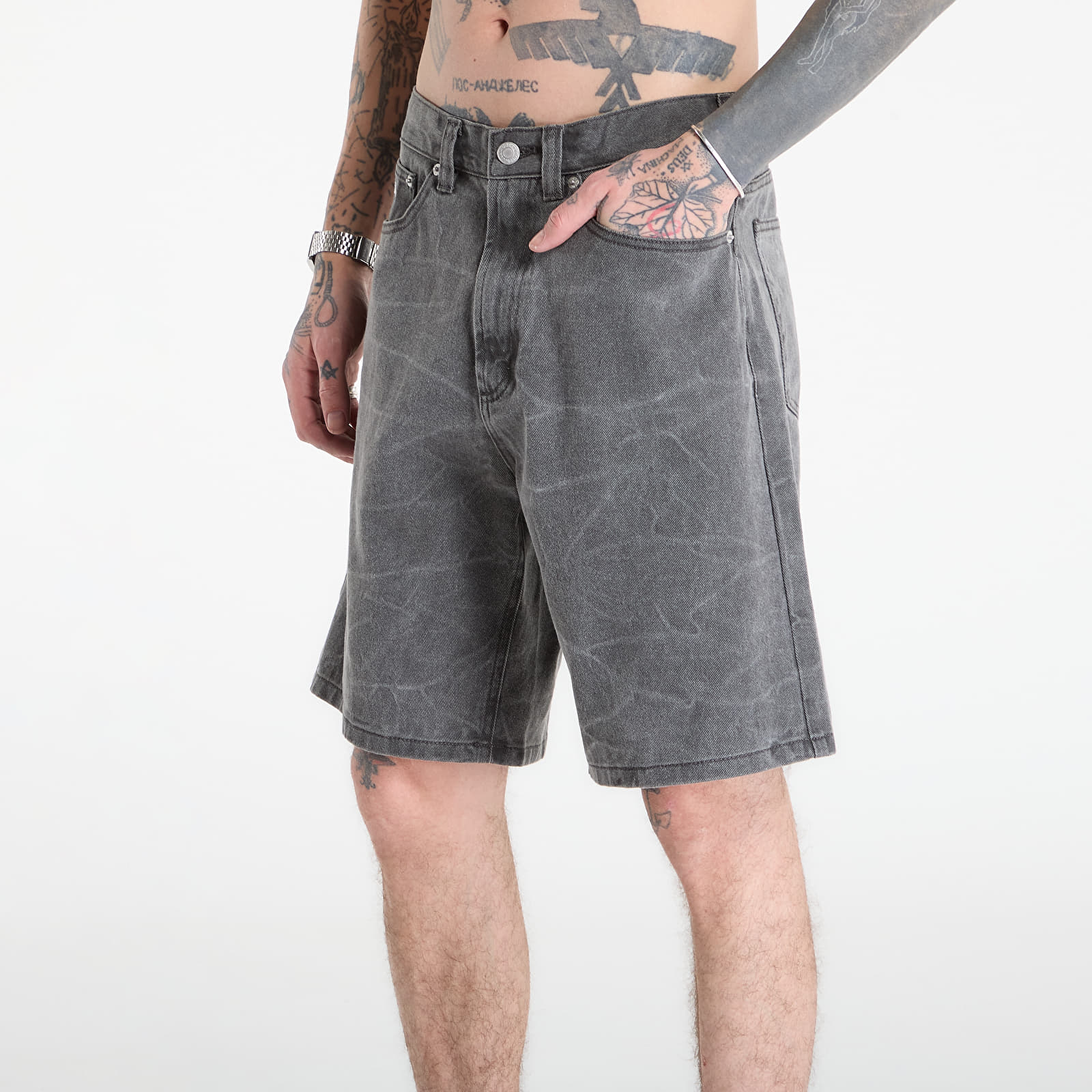 Miesten shortsit OBEY Bigwig Baggy Denim Short Black Wrinkle Wash