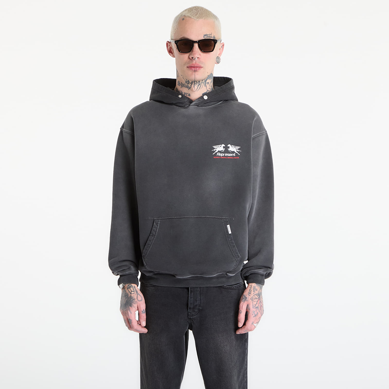Pánské mikiny REPRESENT 24 Hour Service Hoodie UNISEX Stained Black