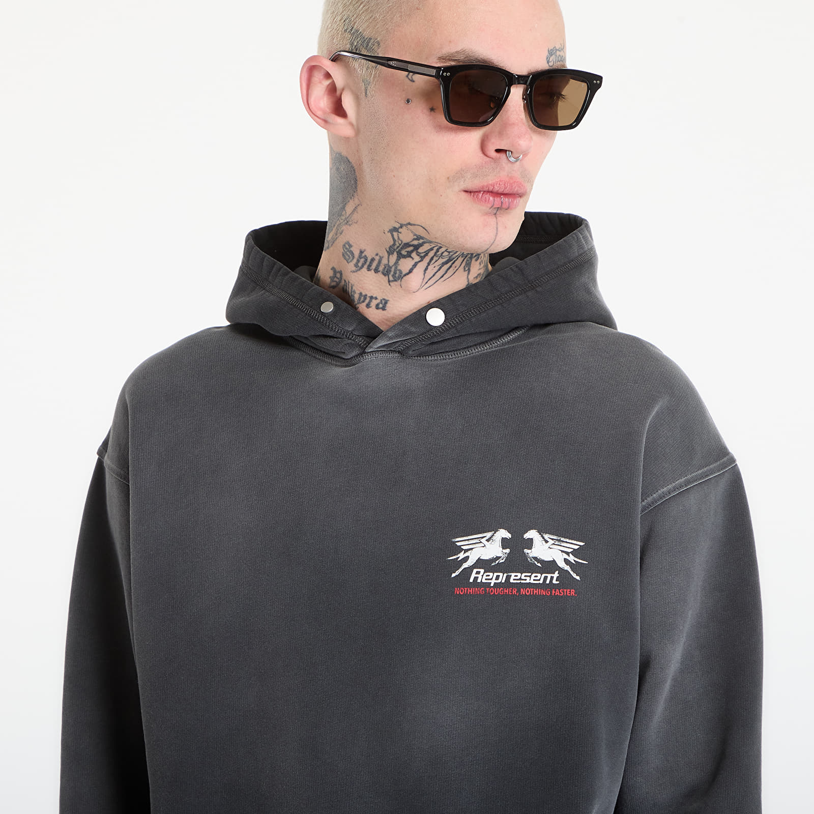Pánské mikiny REPRESENT 24 Hour Service Hoodie UNISEX Stained Black