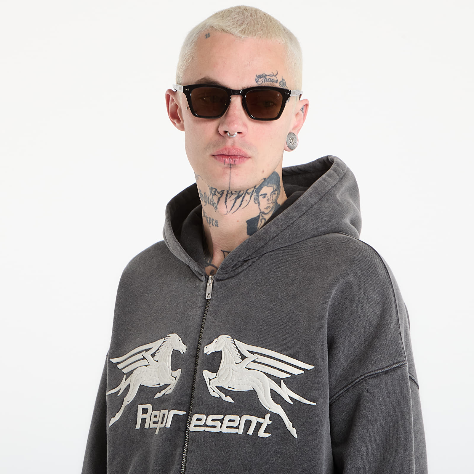 Men's hoodies REPRESENT Pegasus Zip Through Hoodie UNISEX Vintage Grey