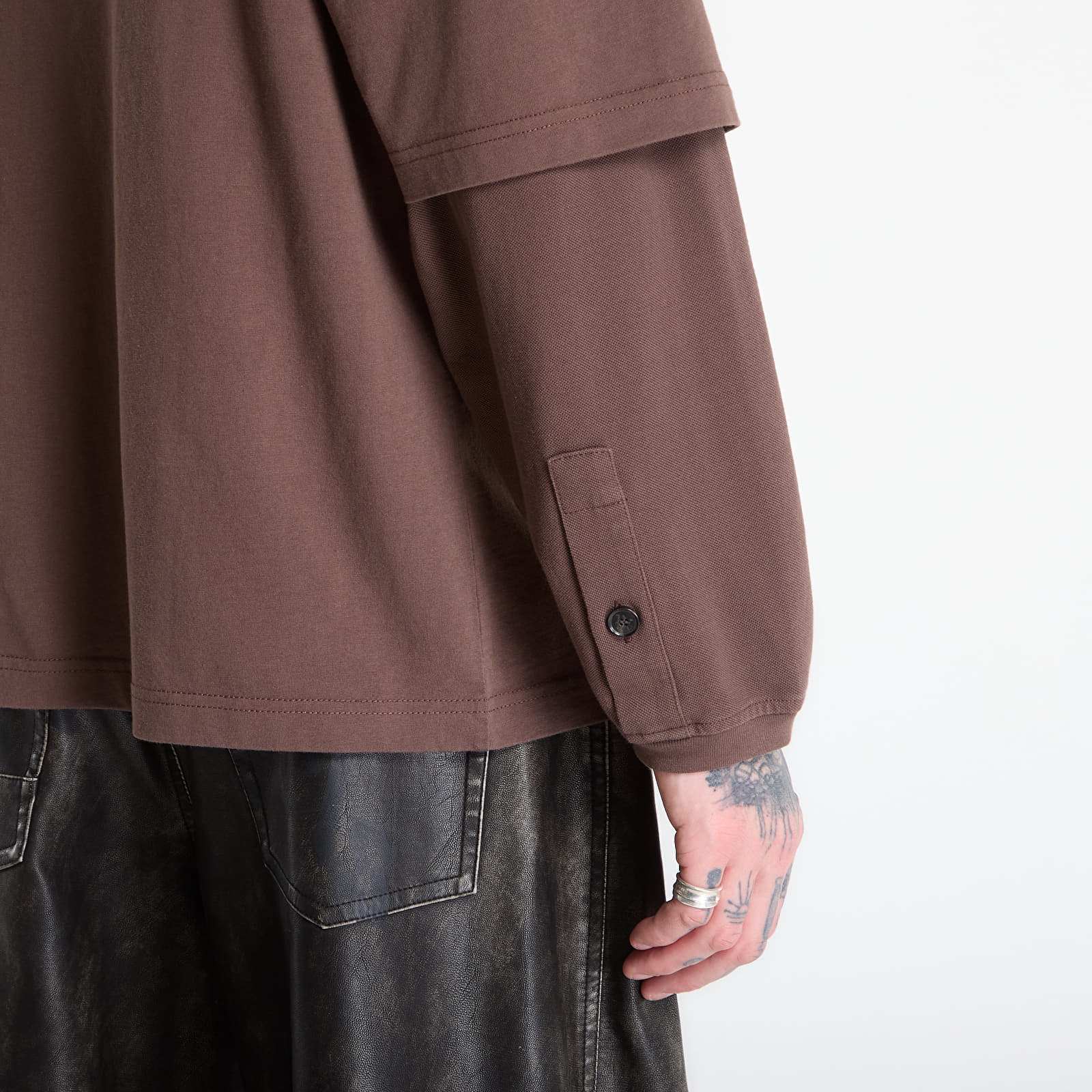 T-Shirts Palm Angels Curved Logo Double Tee L/S UNISEX Brown/ Brown