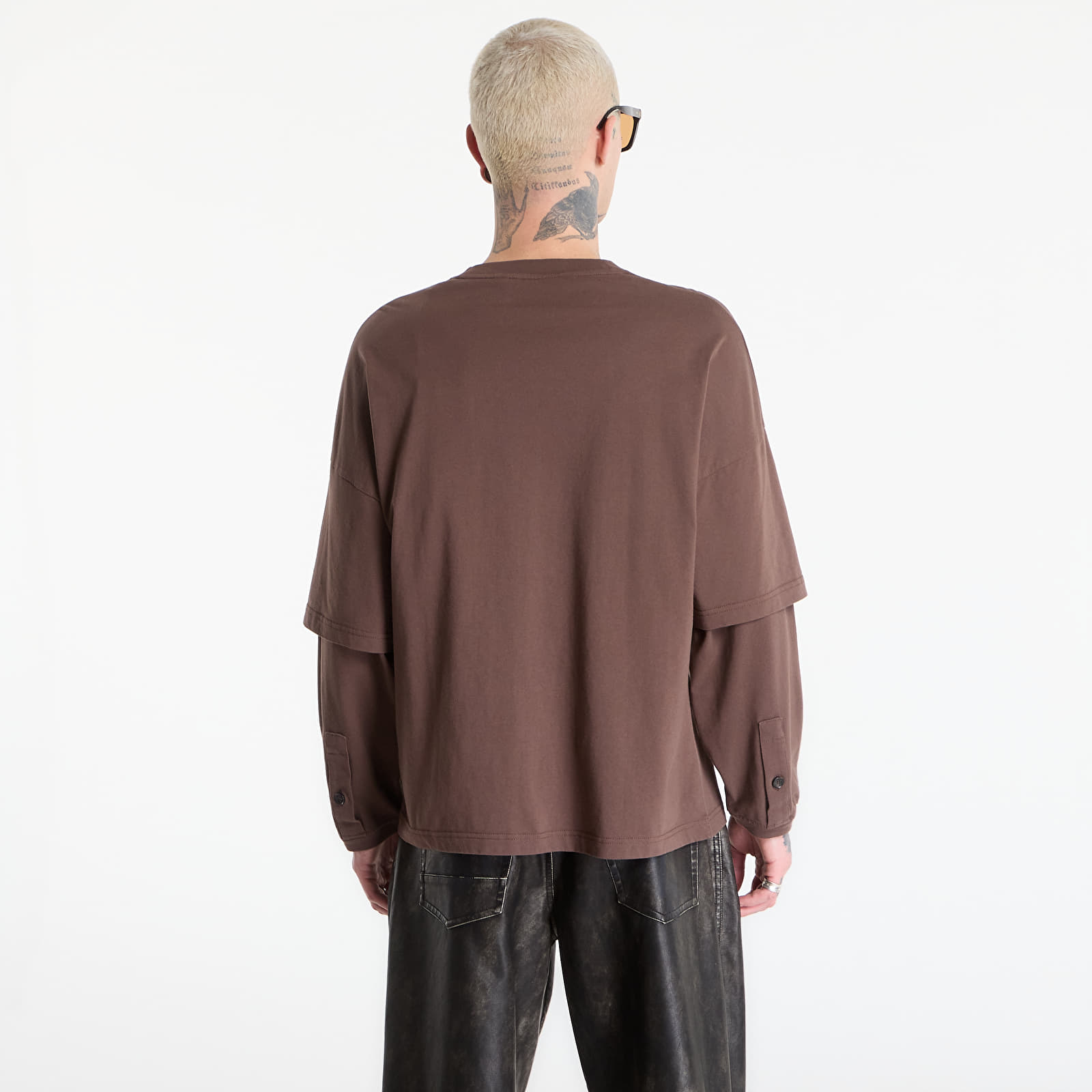 T-Shirts Palm Angels Curved Logo Double Tee L/S UNISEX Brown/ Brown