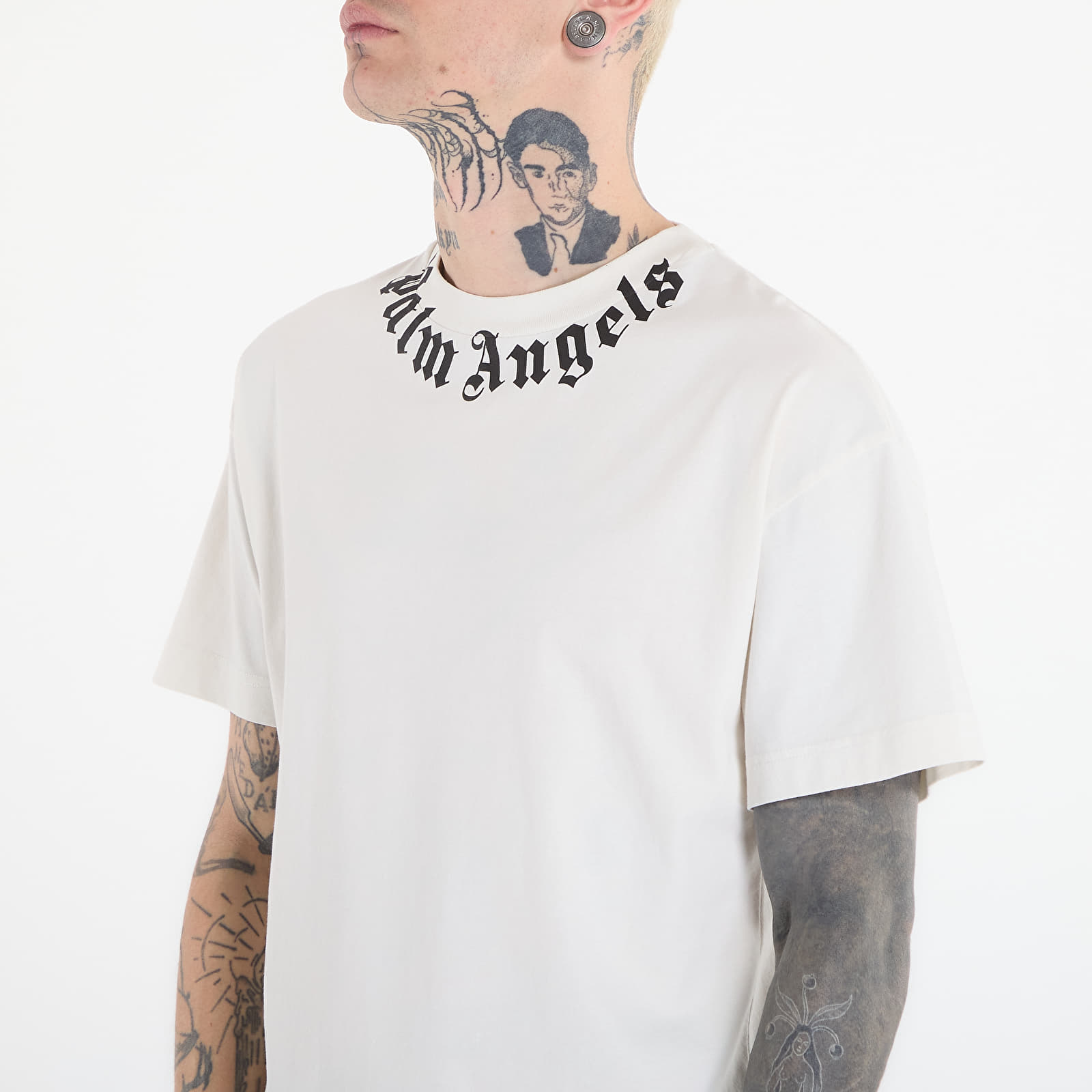 T-Shirts Palm Angels Neck Logo Regular Tee UNISEX Off White/ Black
