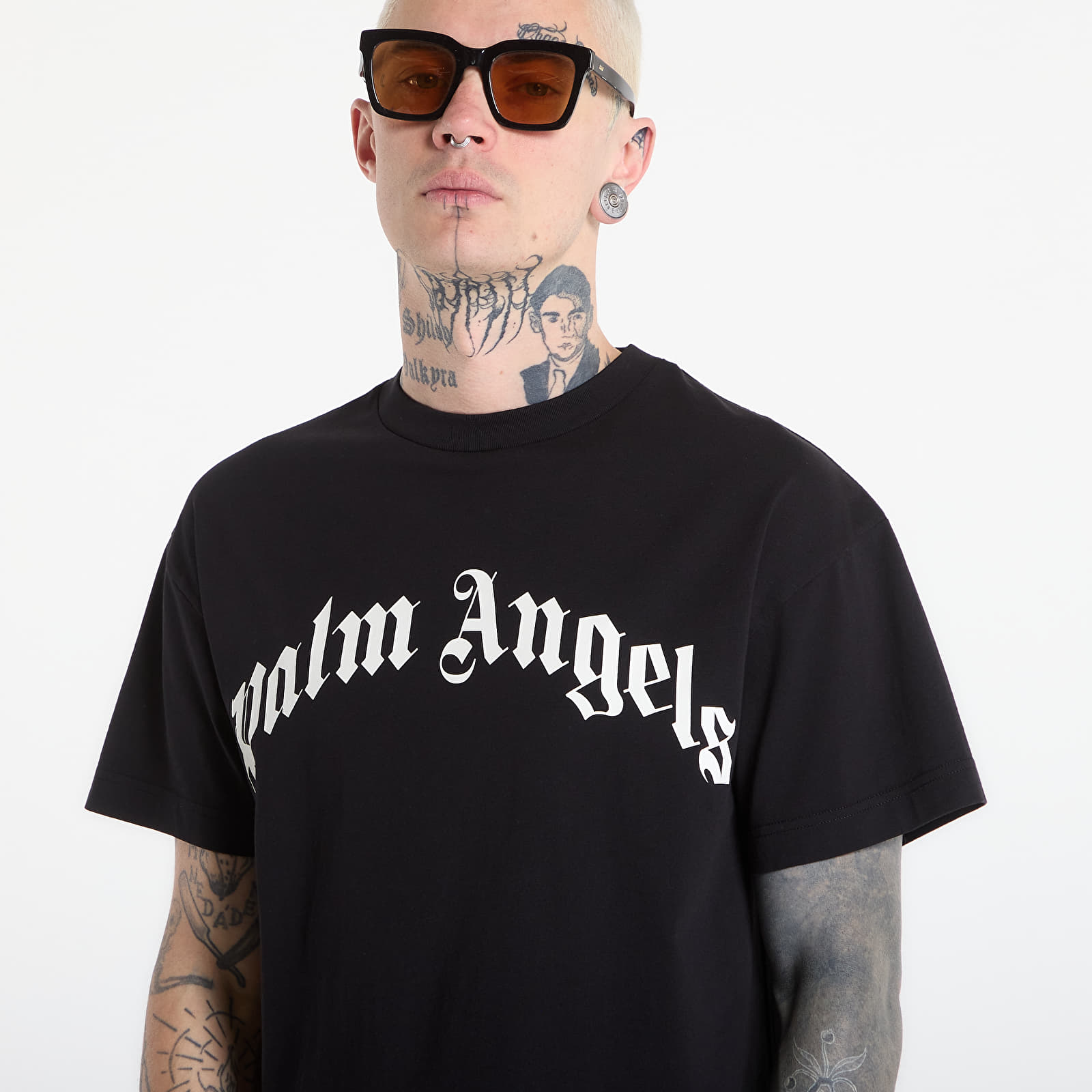 T-Shirts Palm Angels Curved Logo Regular Tee UNISEX Black/ Off White