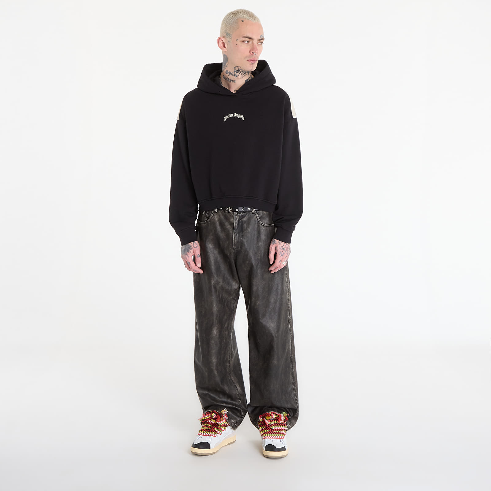 Sweatjacken und Sweatshirts Palm Angels Curved Logo Loose Crop Hoodie Black/ Tofu