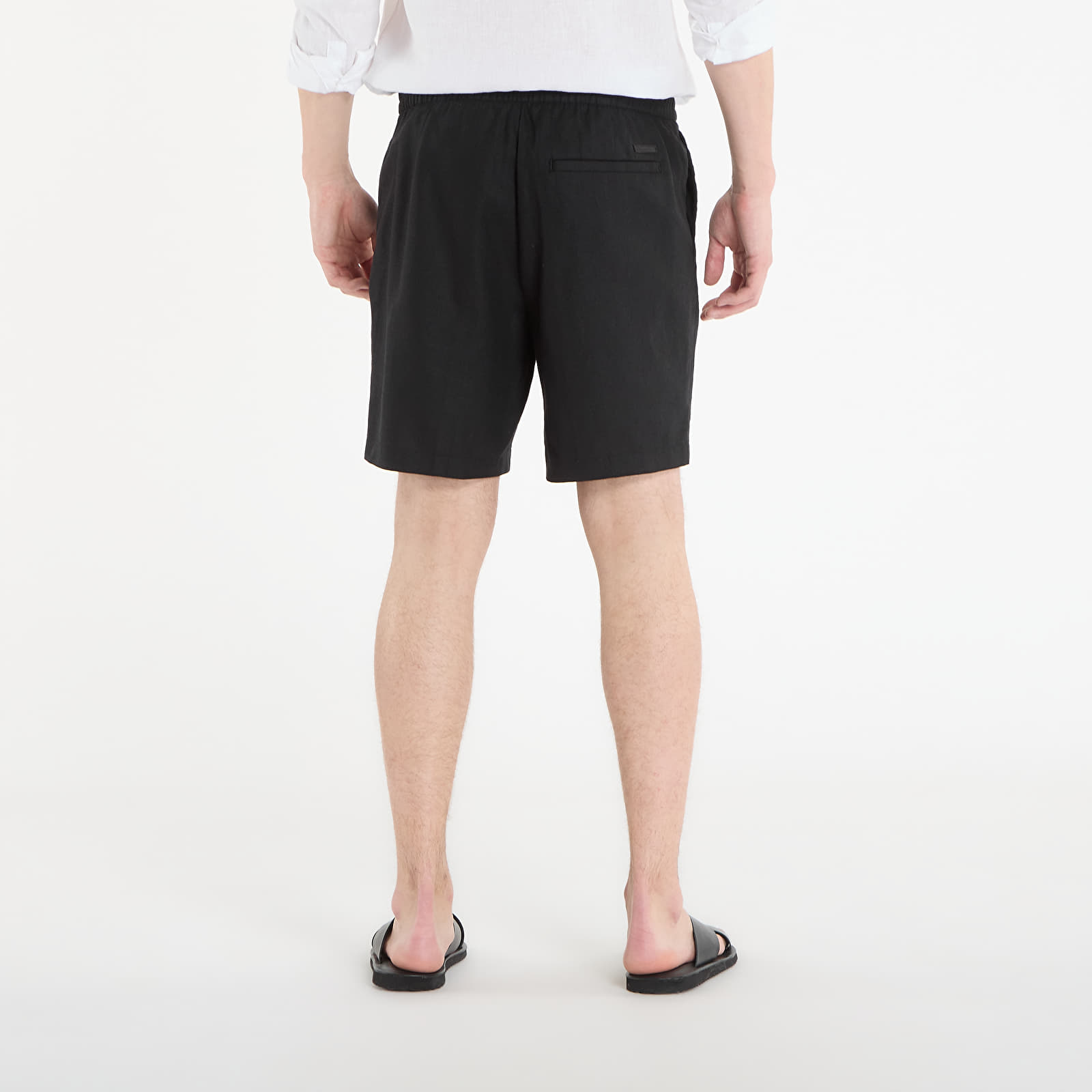 Muške kratke hlače Calvin Klein Straight Linen 7" Pull On Short Black