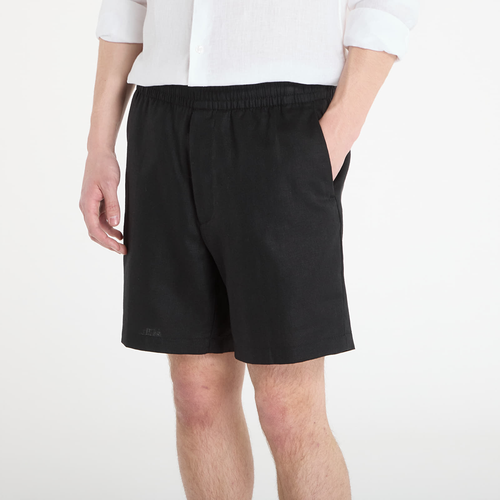 Muške kratke hlače Calvin Klein Straight Linen 7" Pull On Short Black