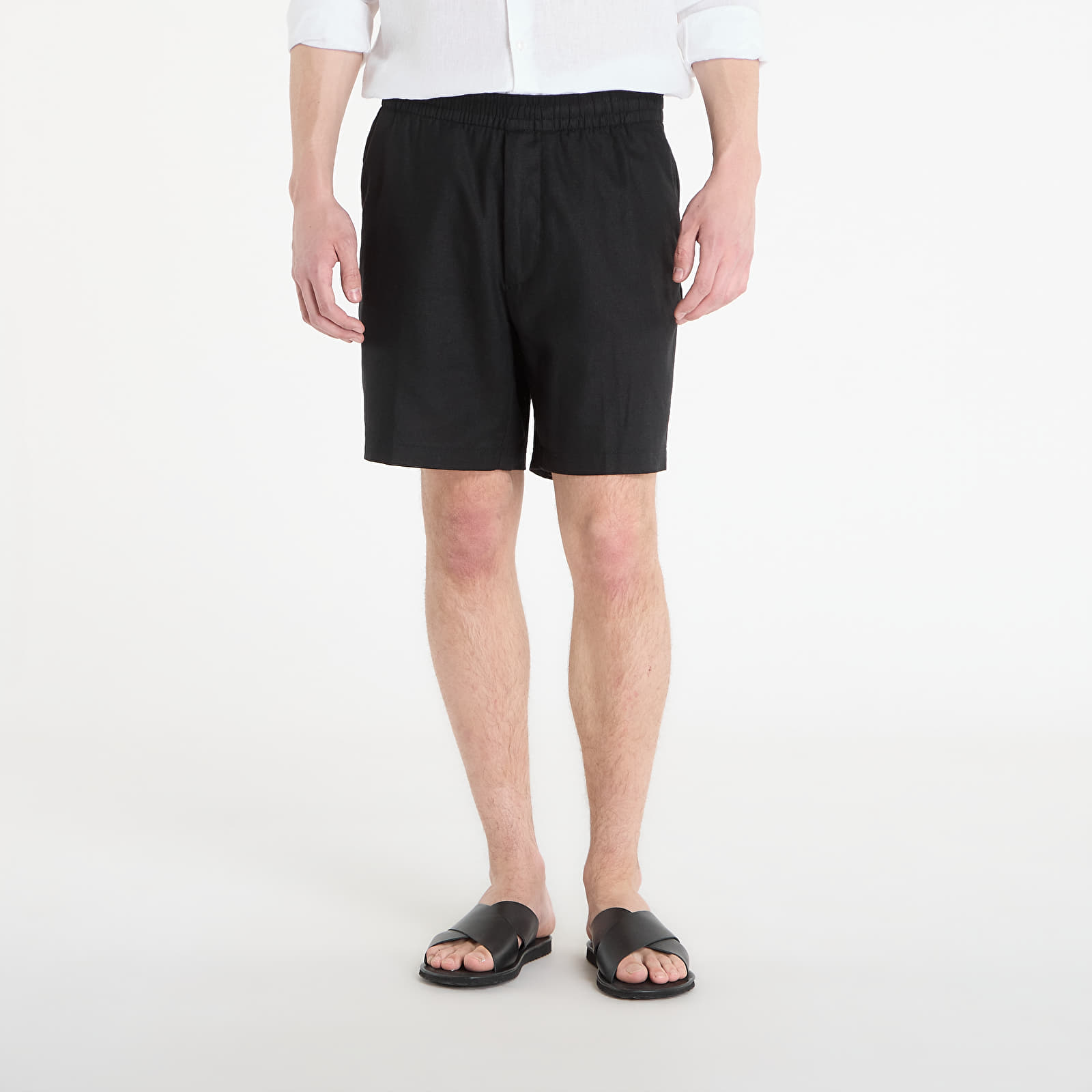 Muške kratke hlače Calvin Klein Straight Linen 7" Pull On Short Black