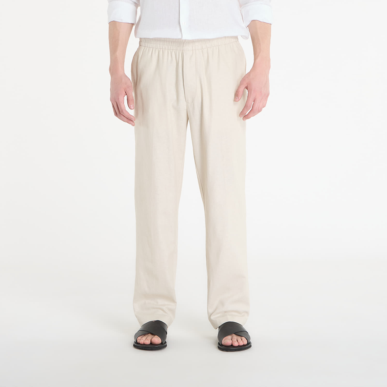 Muške hlače Calvin Klein Straight Linen Pull On Pant Oatmeal Melange