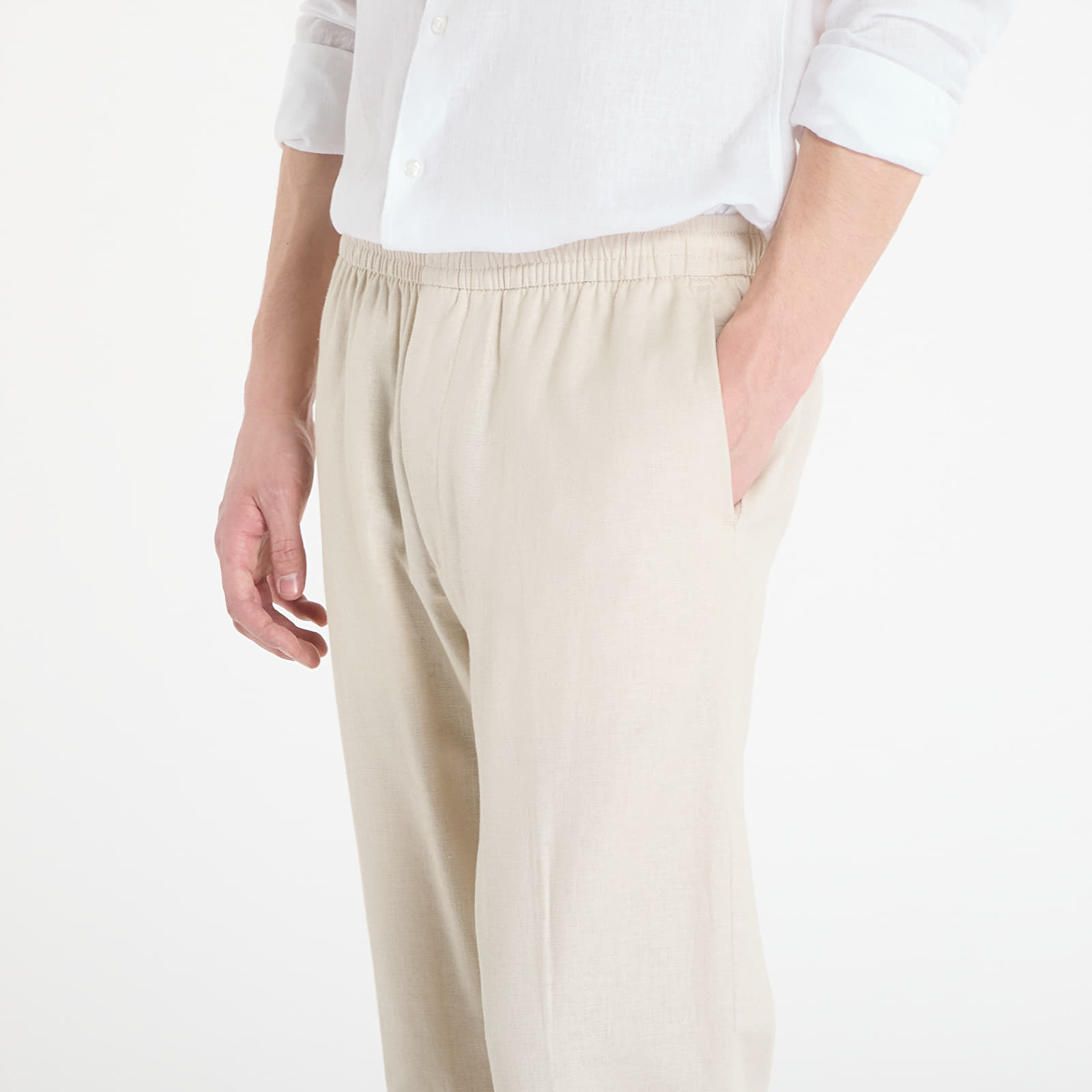 Muške hlače Calvin Klein Straight Linen Pull On Pant Oatmeal Melange