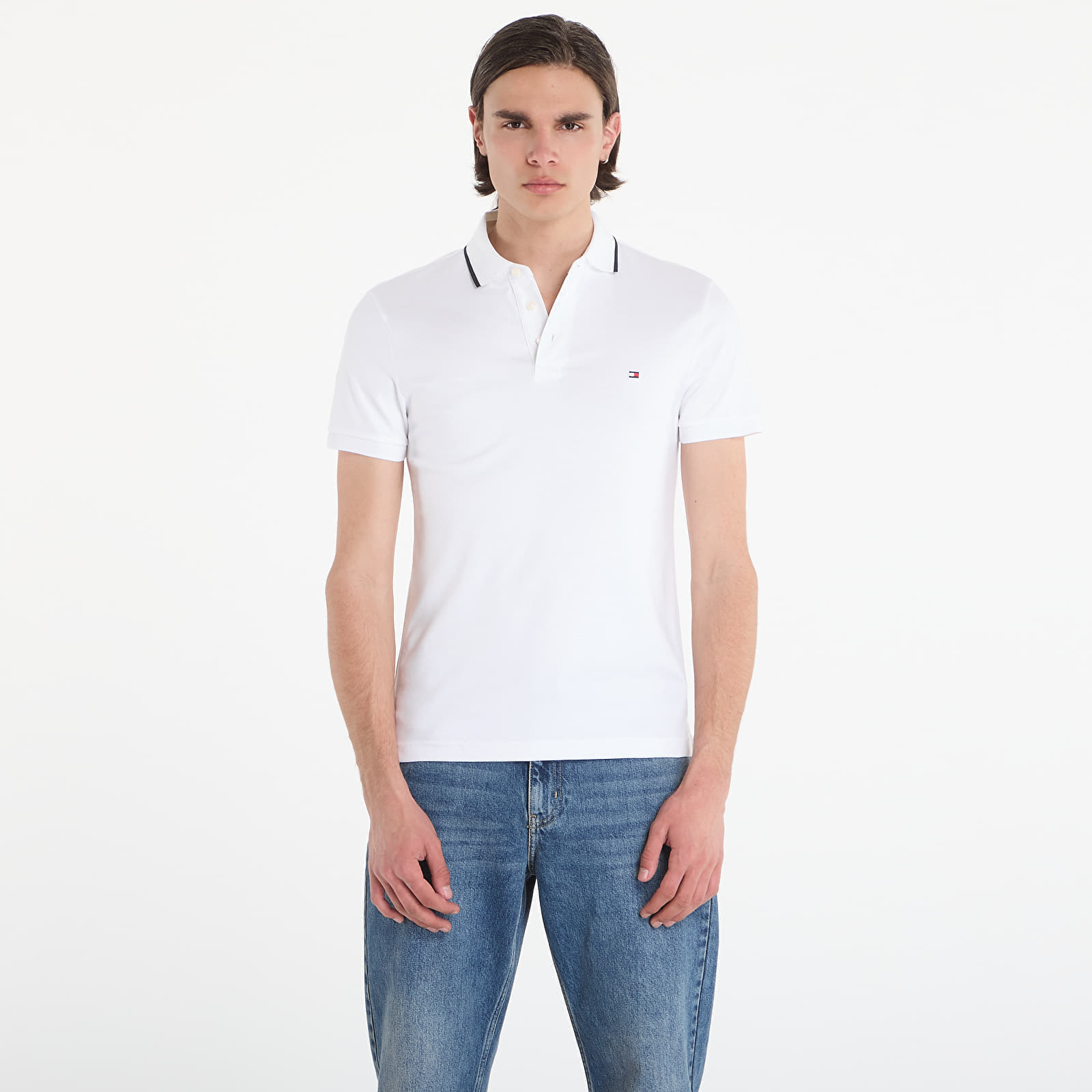 Тениска Tommy Hilfiger Liquid Cotton Tipped Slim Polo White XL