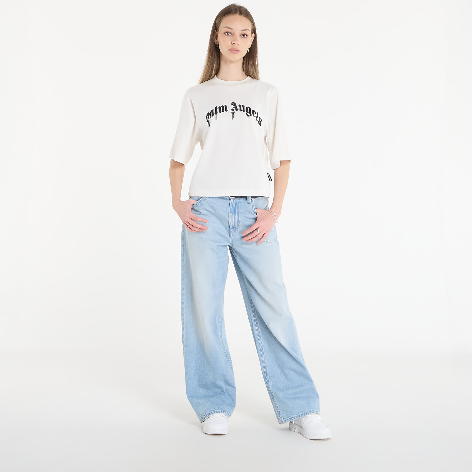 T-Shirts Palm Angels Curved Logo Boxy Tee Off White/ Black