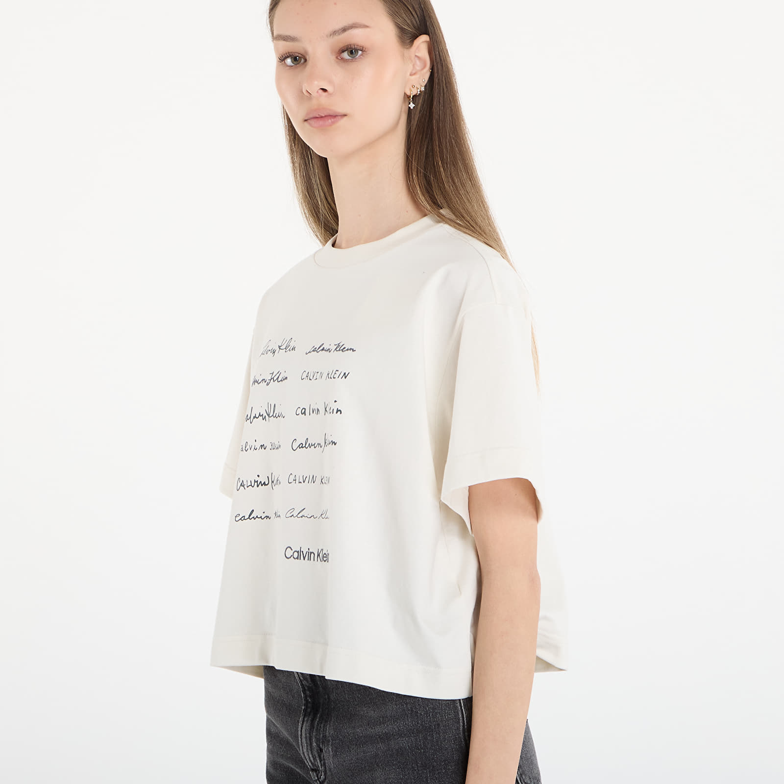 Majice i košulje Calvin Klein Jeans Ss Cropped Boxy Grap Tee White