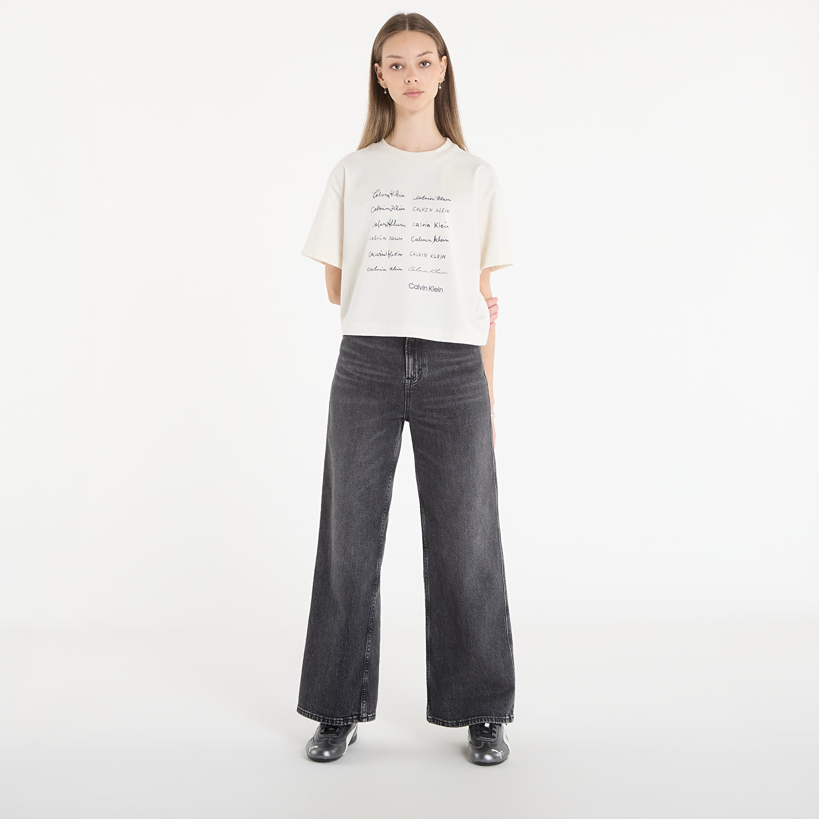 Majice i košulje Calvin Klein Jeans Ss Cropped Boxy Grap Tee White