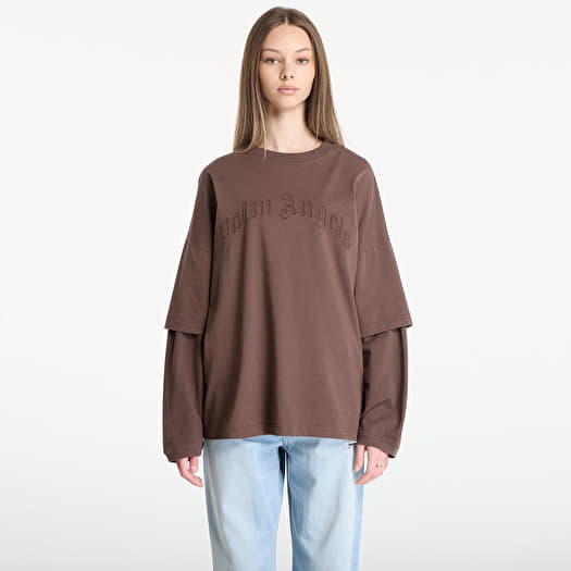 Тениска Palm Angels Curved Logo Double Tee L/S UNISEX Brown/ Brown