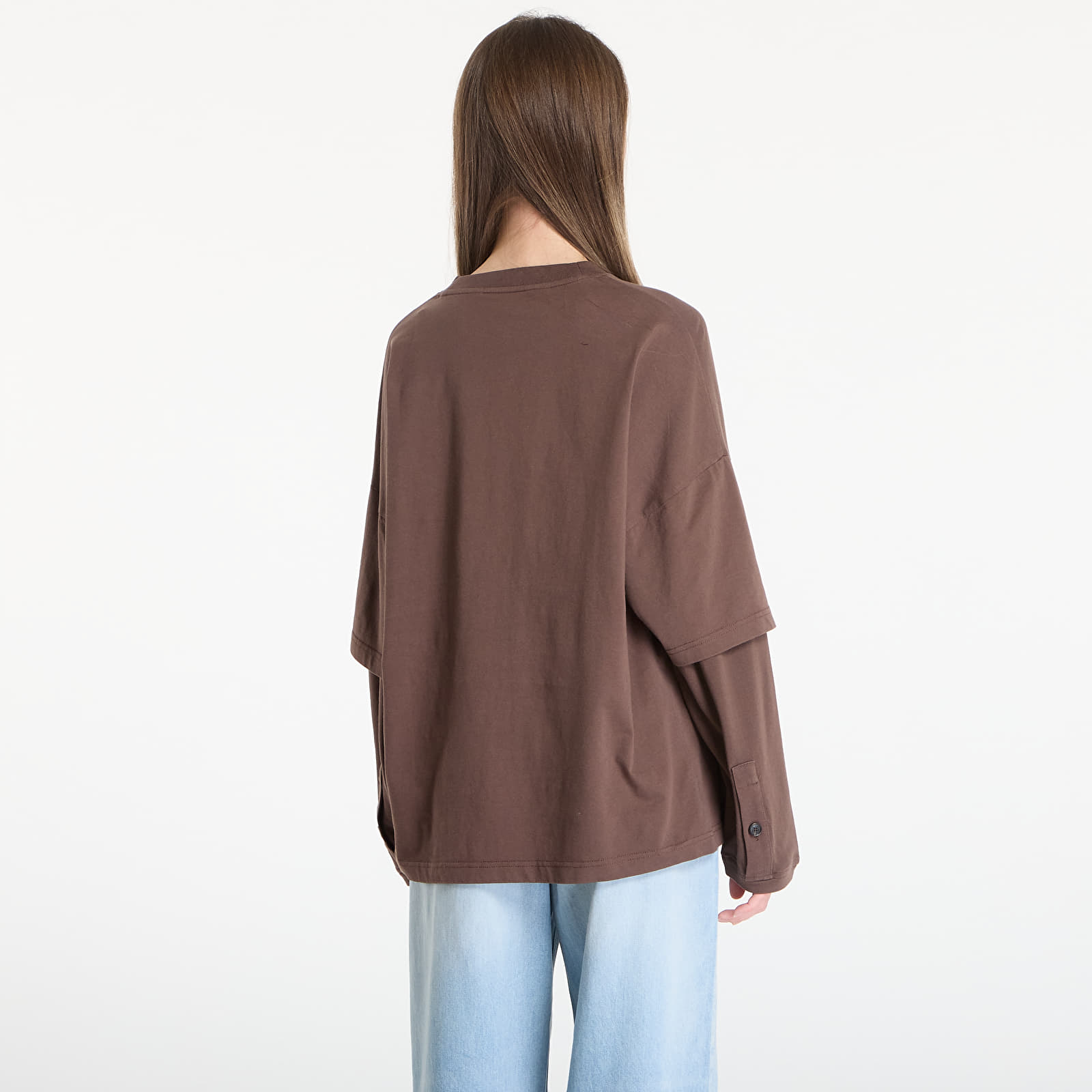 T-Shirts Palm Angels Curved Logo Double Tee L/S UNISEX Brown/ Brown