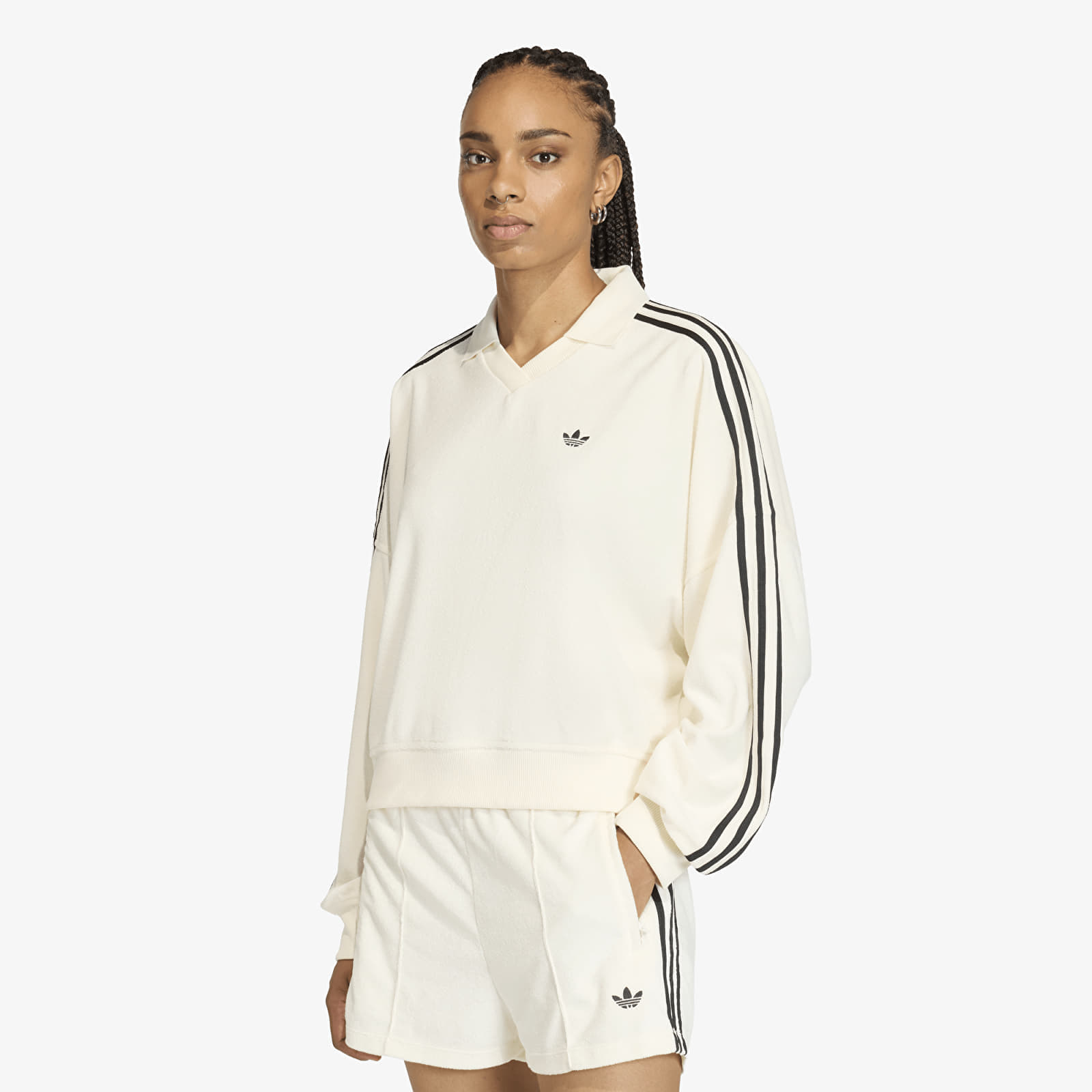 Tricou adidas Terry Towel V Neck Long Sleeves Polo Shirt Off White XL