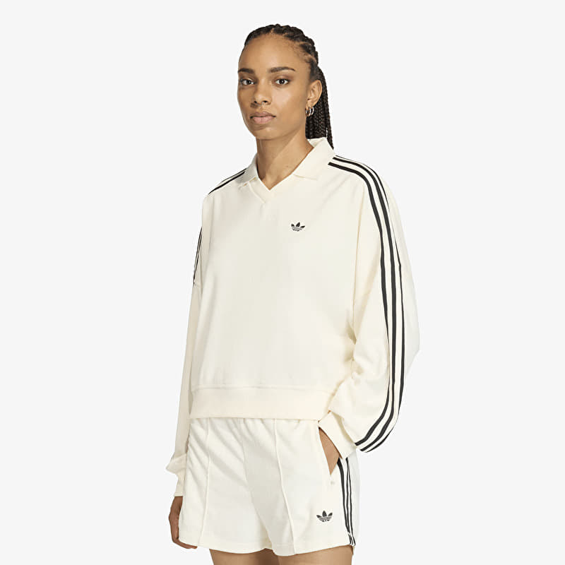Tričko adidas Terry Towel V Neck Long Sleeves Polo Shirt Off White