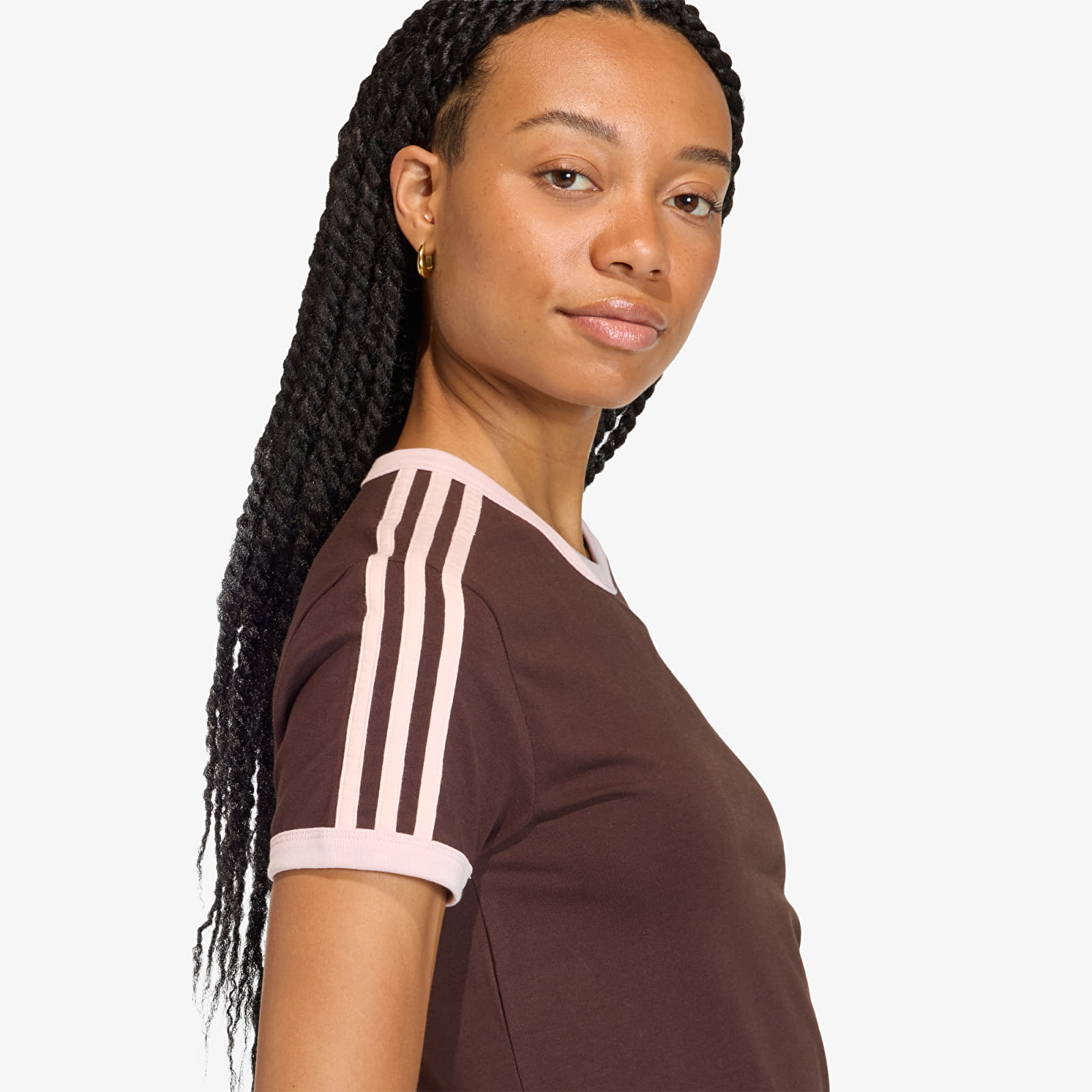 Damen T-Shirts  adidas 3 Stripes Slim T-Shirt Aurora Coffee