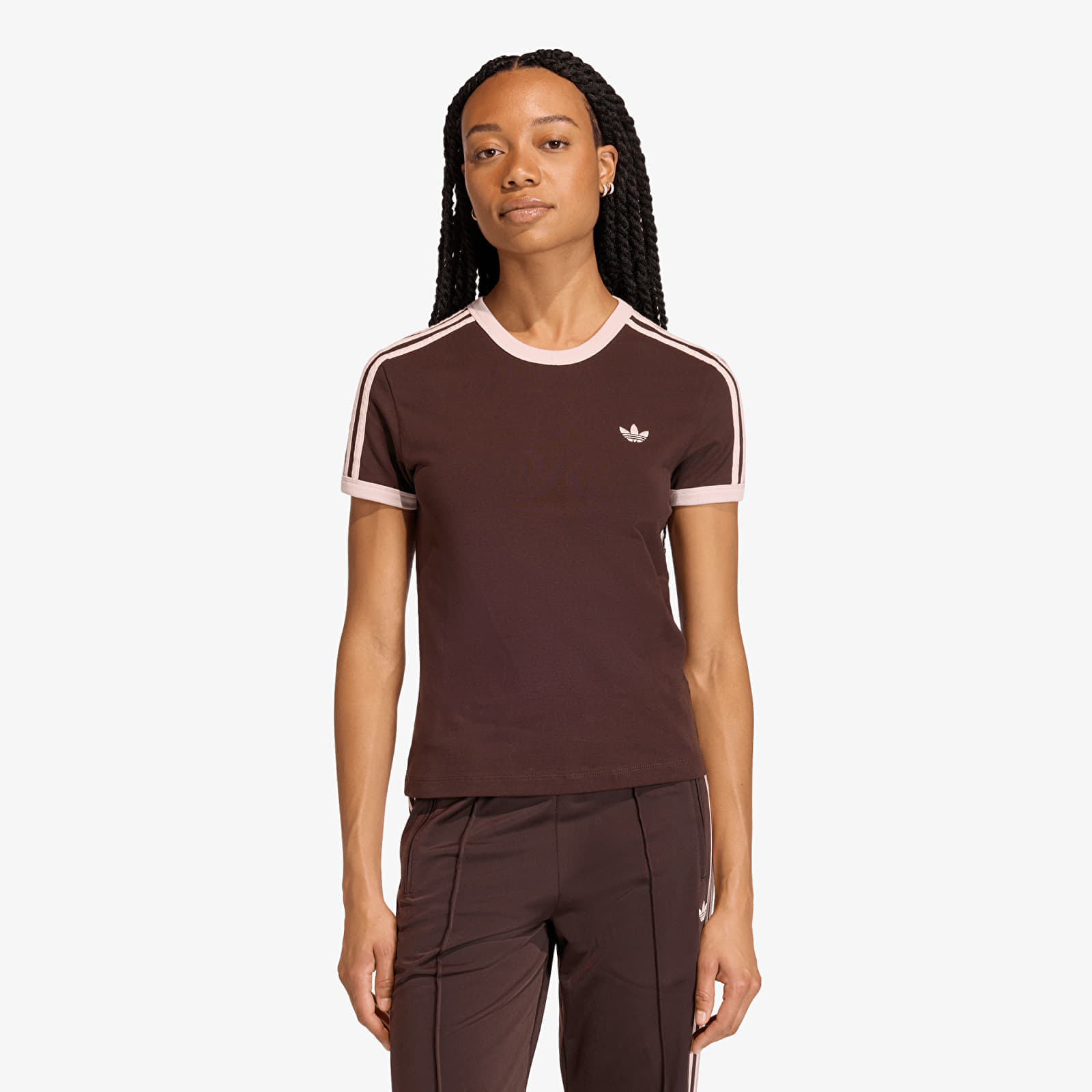Levně Tričko adidas 3 Stripes Slim T-Shirt Aurora Coffee S