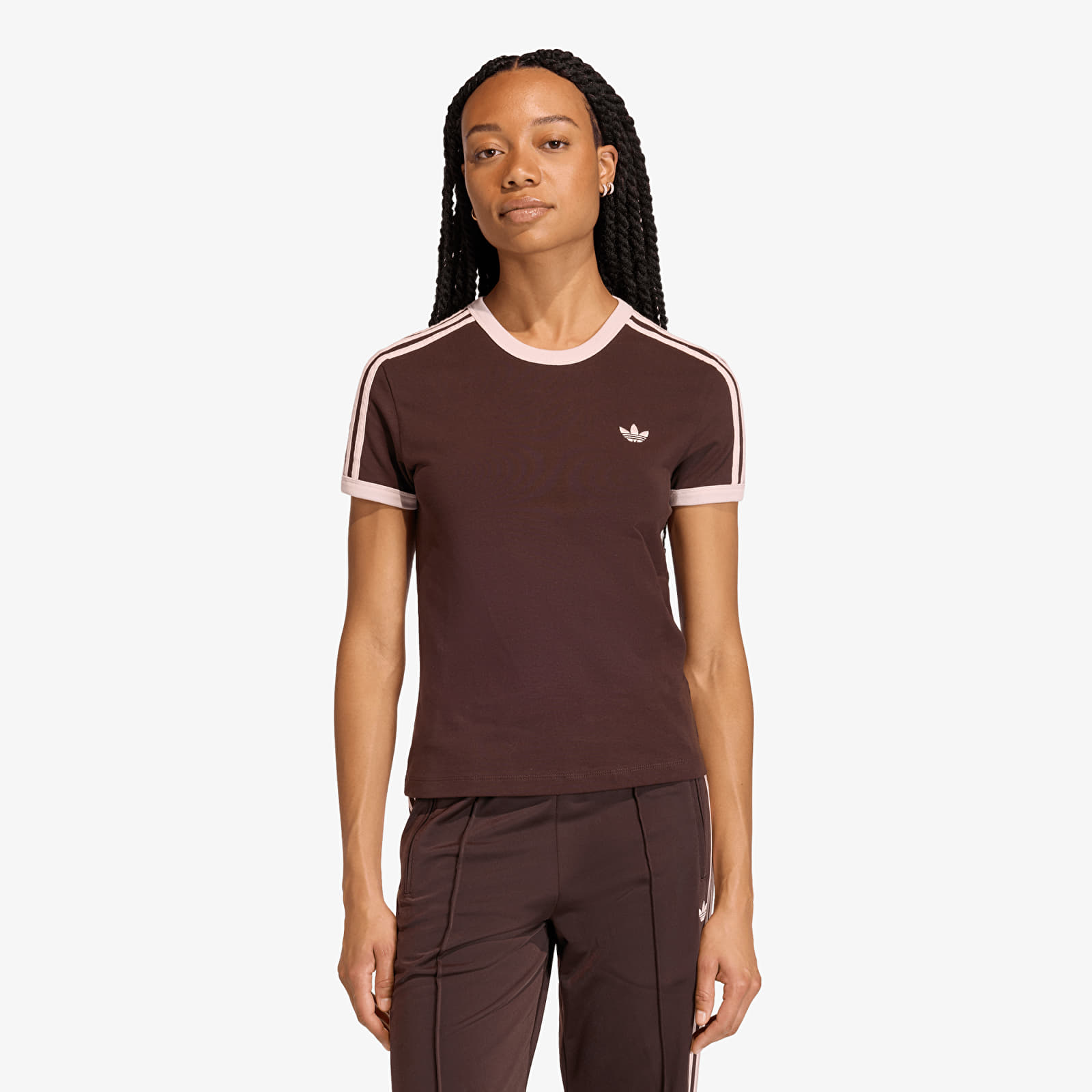 Damen T-Shirts  adidas 3 Stripes Slim T-Shirt Aurora Coffee