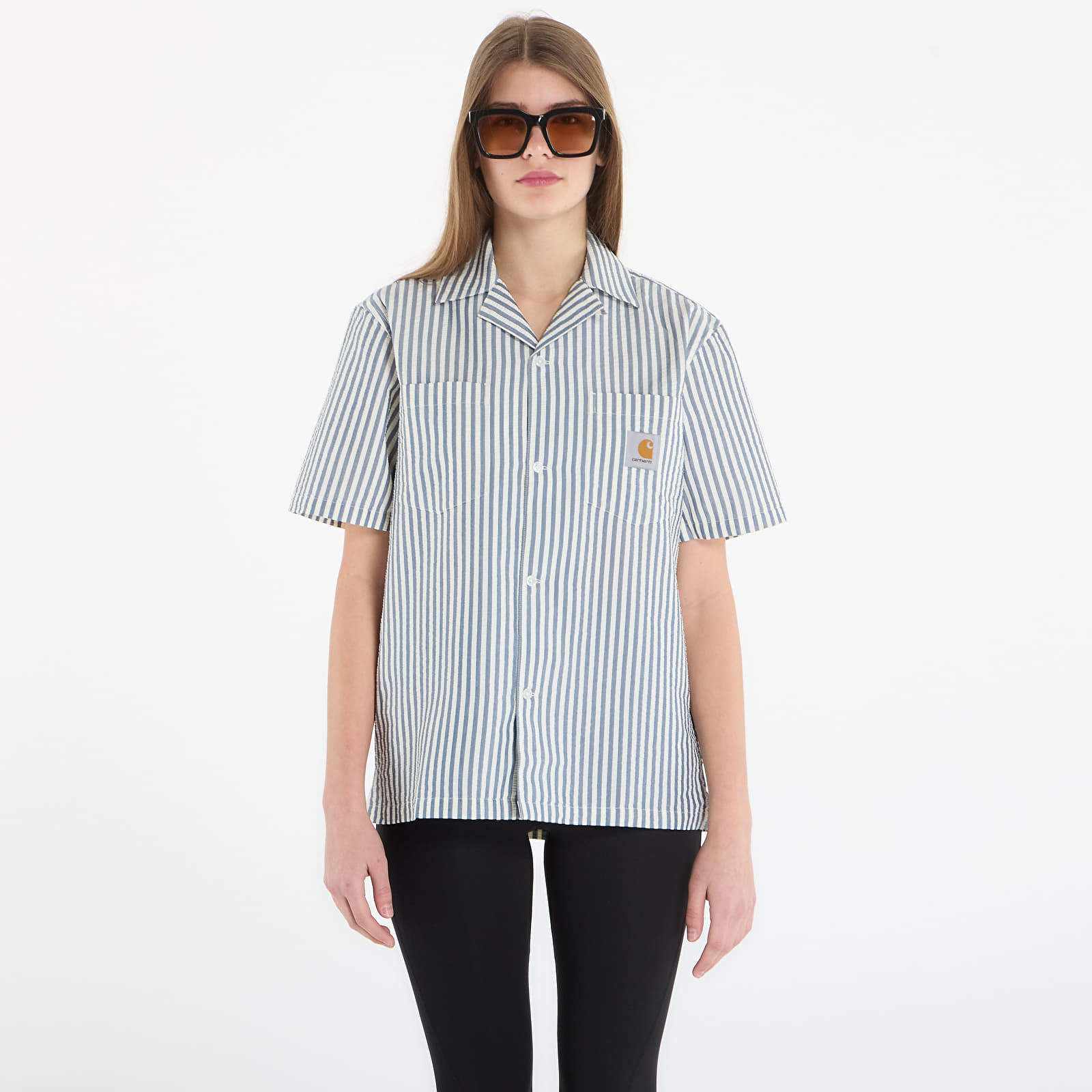 Srajce Carhartt WIP S/S Leavel Shirt UNISEX Leavel Stripe/ Blue River/ Wax