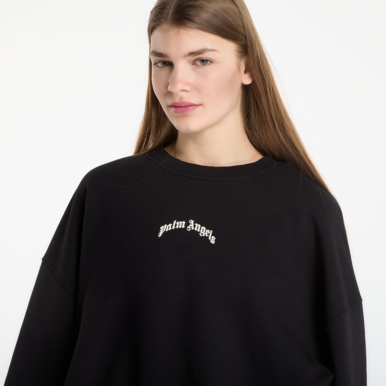 Hettegensere for kvinner Palm Angels Curved Logo Loose Crop Crew Black/ Tofu