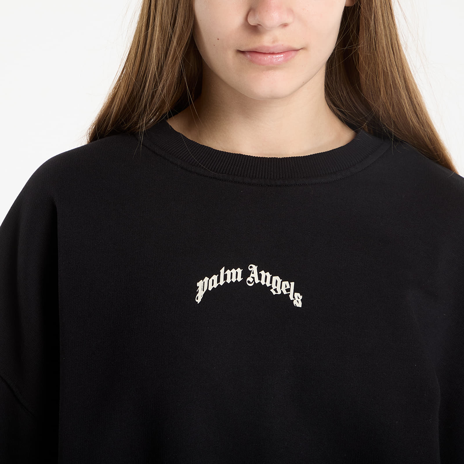 Hettegensere for kvinner Palm Angels Curved Logo Loose Crop Crew Black/ Tofu