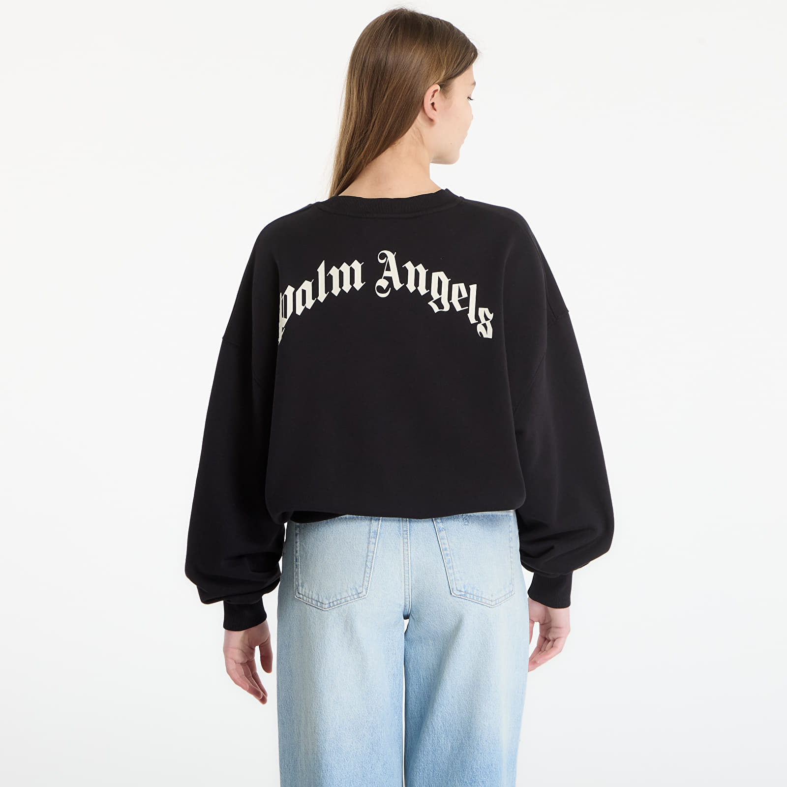 Hettegensere for kvinner Palm Angels Curved Logo Loose Crop Crew Black/ Tofu