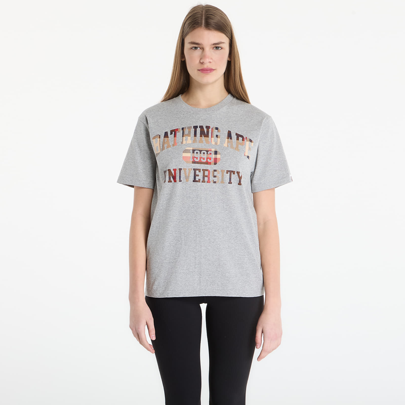  T-shirt A Bathing Ape Bape Check University College Logo Tee Unisex Gray L 