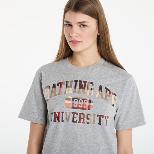 A BATHING APE Bape Check University College Logo Tee UNISEX Gray 