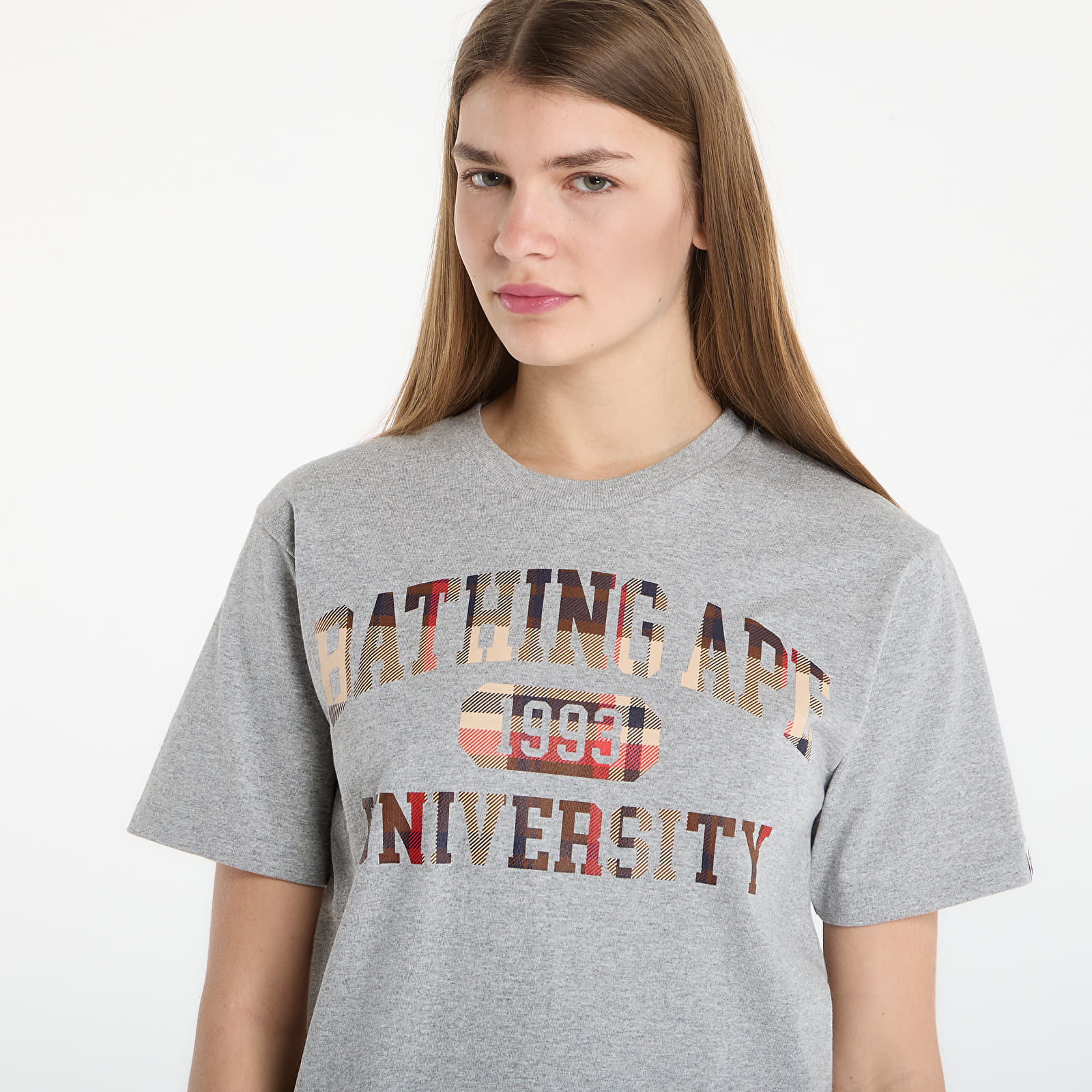 T-shirts A BATHING APE Bape Check University College Logo Tee UNISEX Gray