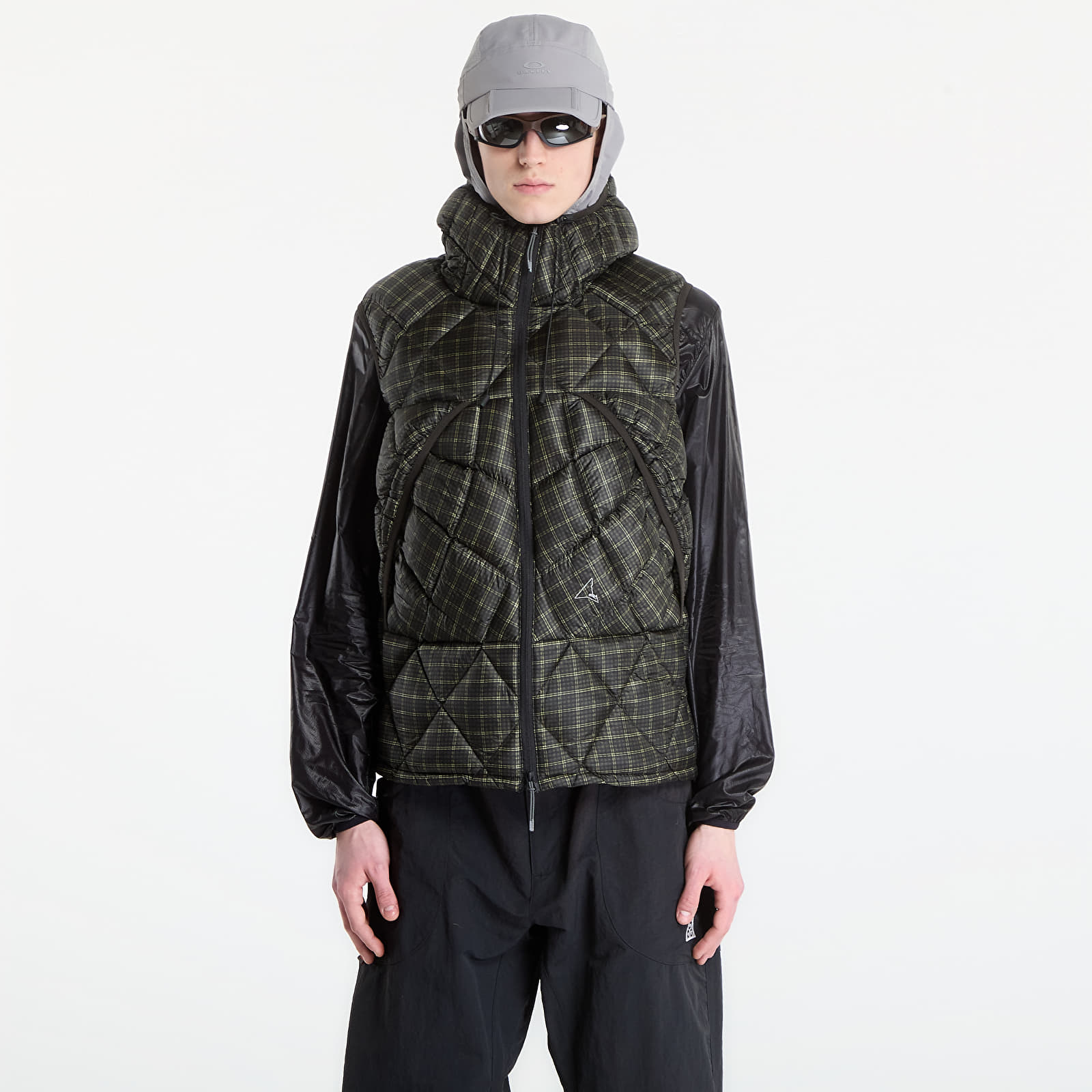 Kurtki męskie ROA Nuna 600 Fill Power Printed Check Hooded Down Vest Anthracite