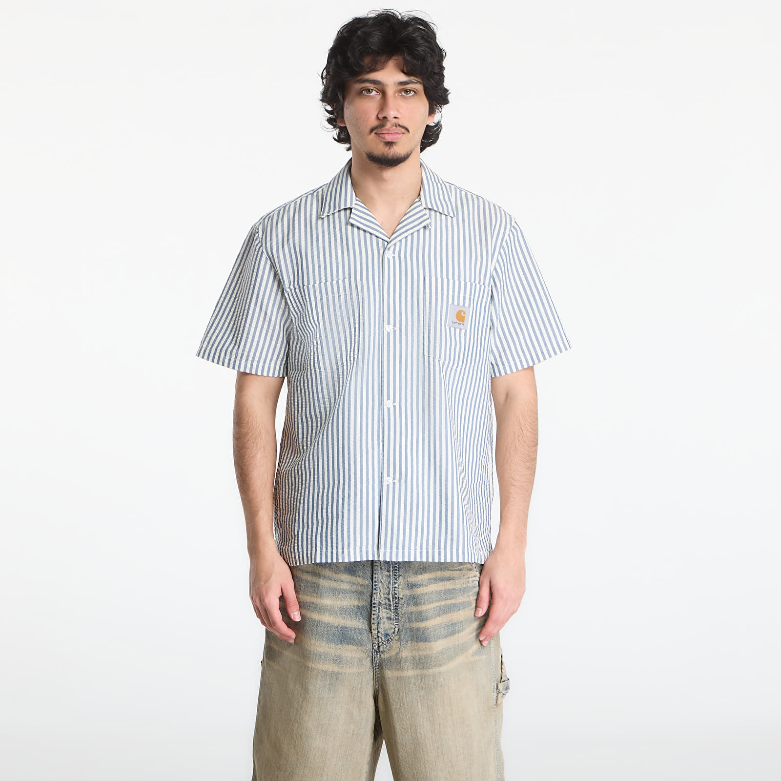 Srajce  Carhartt WIP S/S Leavel Shirt UNISEX Leavel Stripe/ Blue River/ Wax