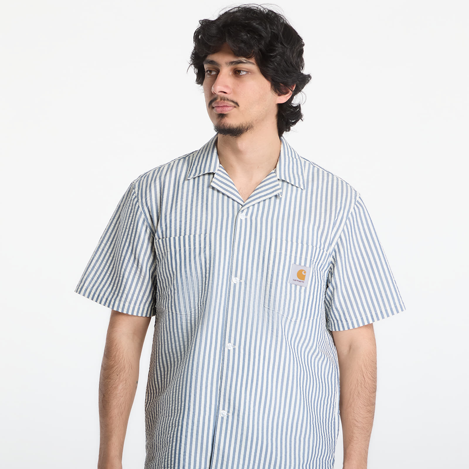 Srajce  Carhartt WIP S/S Leavel Shirt UNISEX Leavel Stripe/ Blue River/ Wax