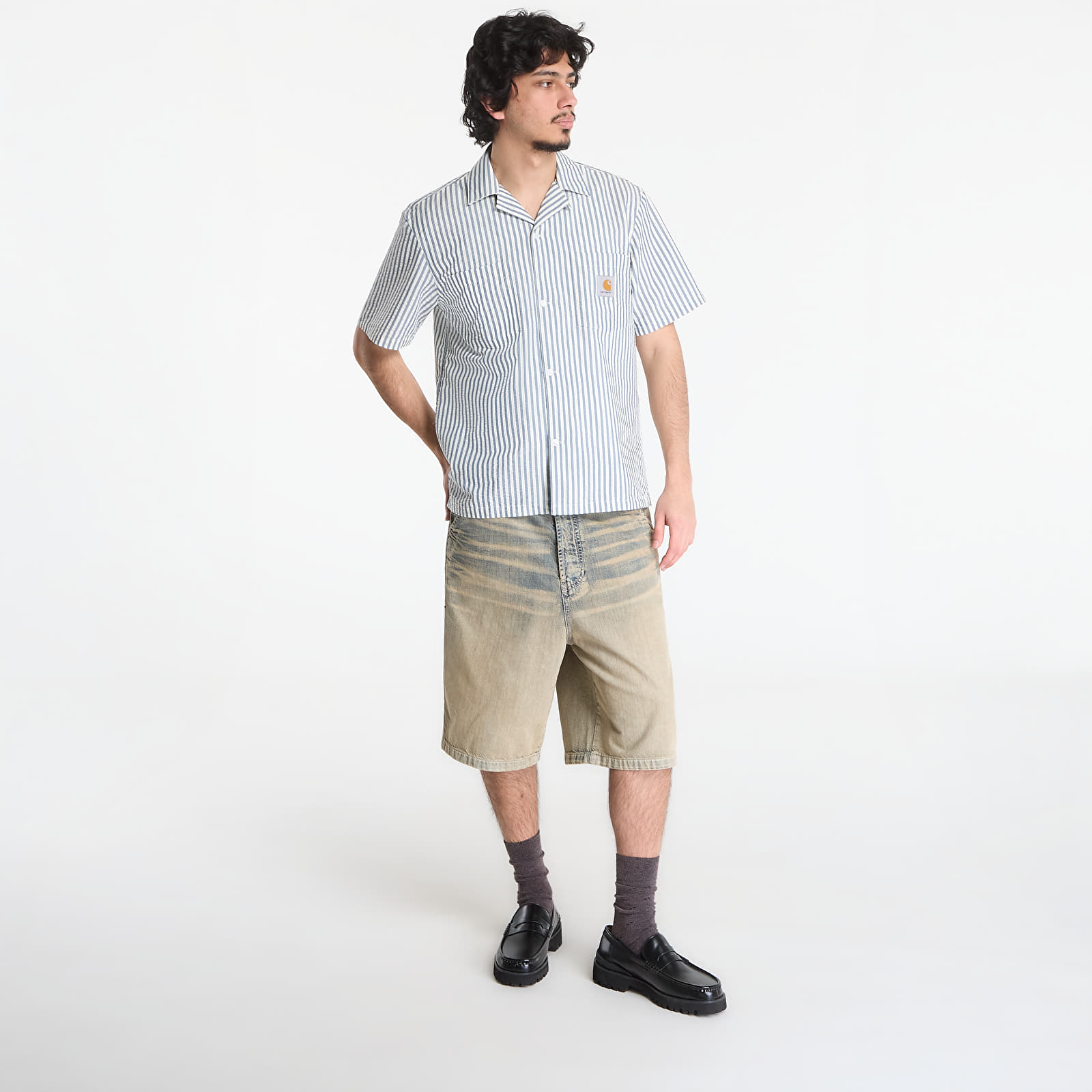 Srajce  Carhartt WIP S/S Leavel Shirt UNISEX Leavel Stripe/ Blue River/ Wax
