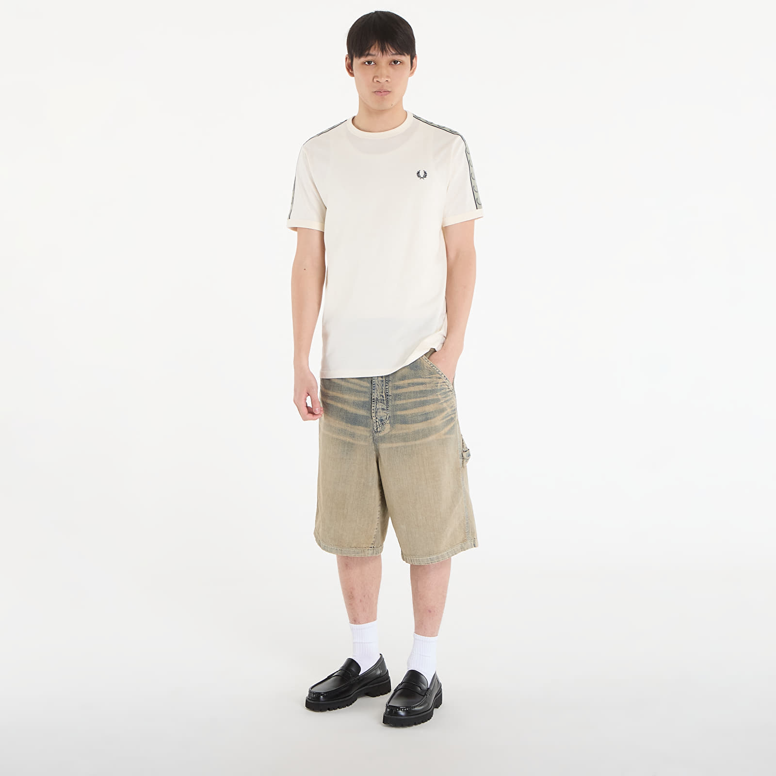 Moške majice FRED PERRY Contrast Tape Ringer T-Shirt Ecru/ Navy