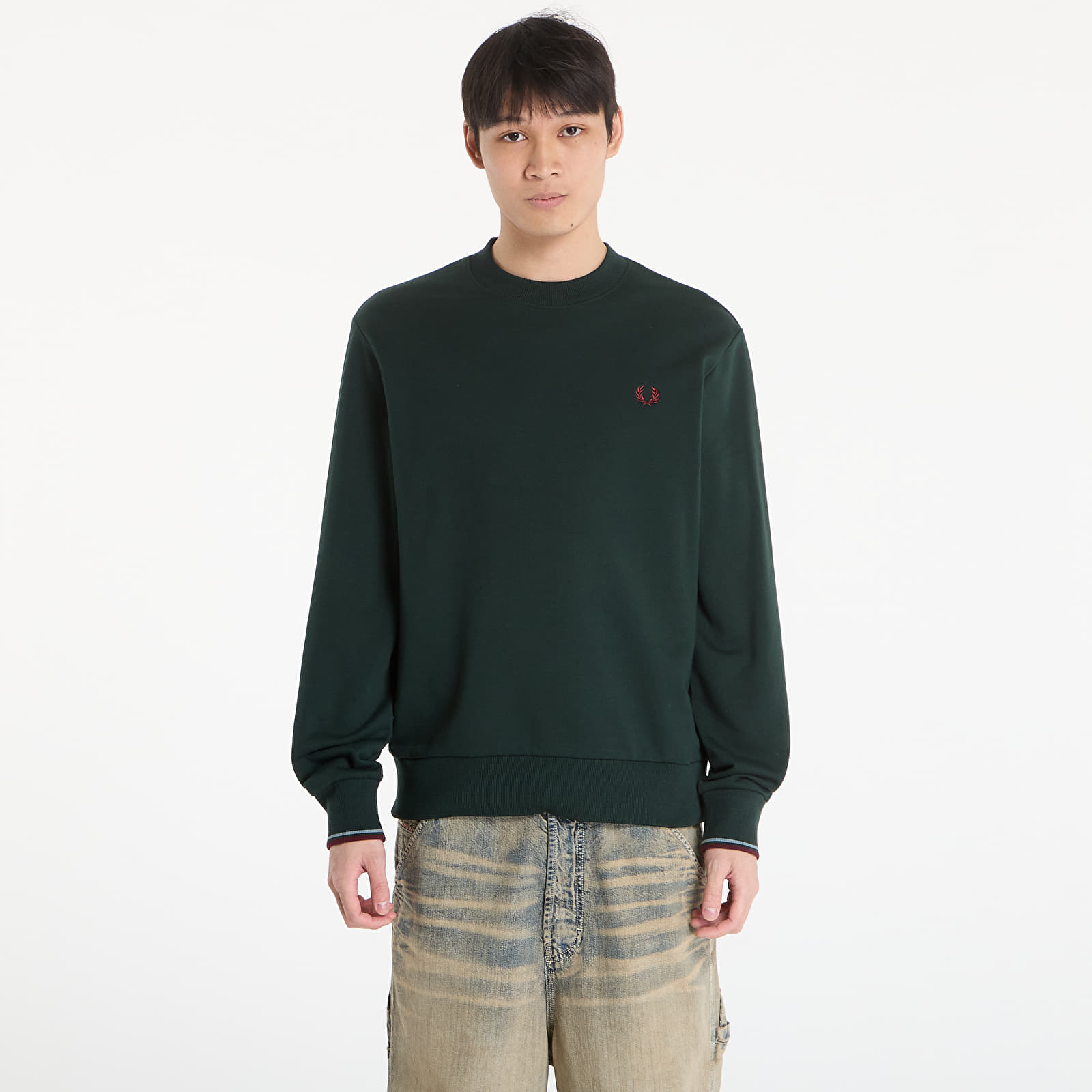 Vīriešu kapuces FRED PERRY Crew Neck Sweatshirt Grsrts/ Stkbl/ Oxb