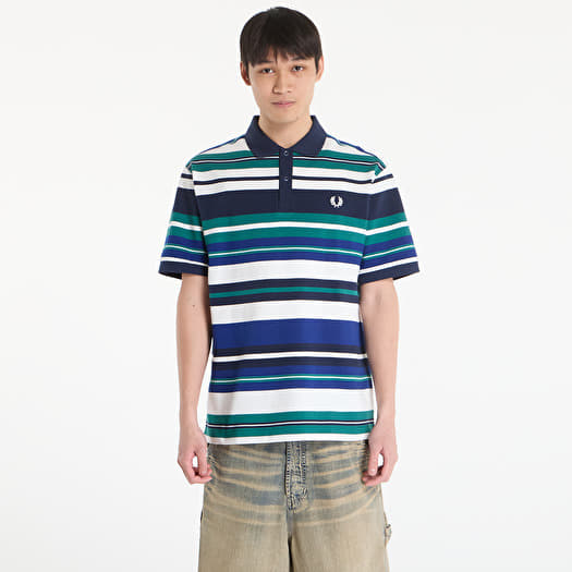 FRED PERRY Striped Relaxed Polo Shirt Deep Mint