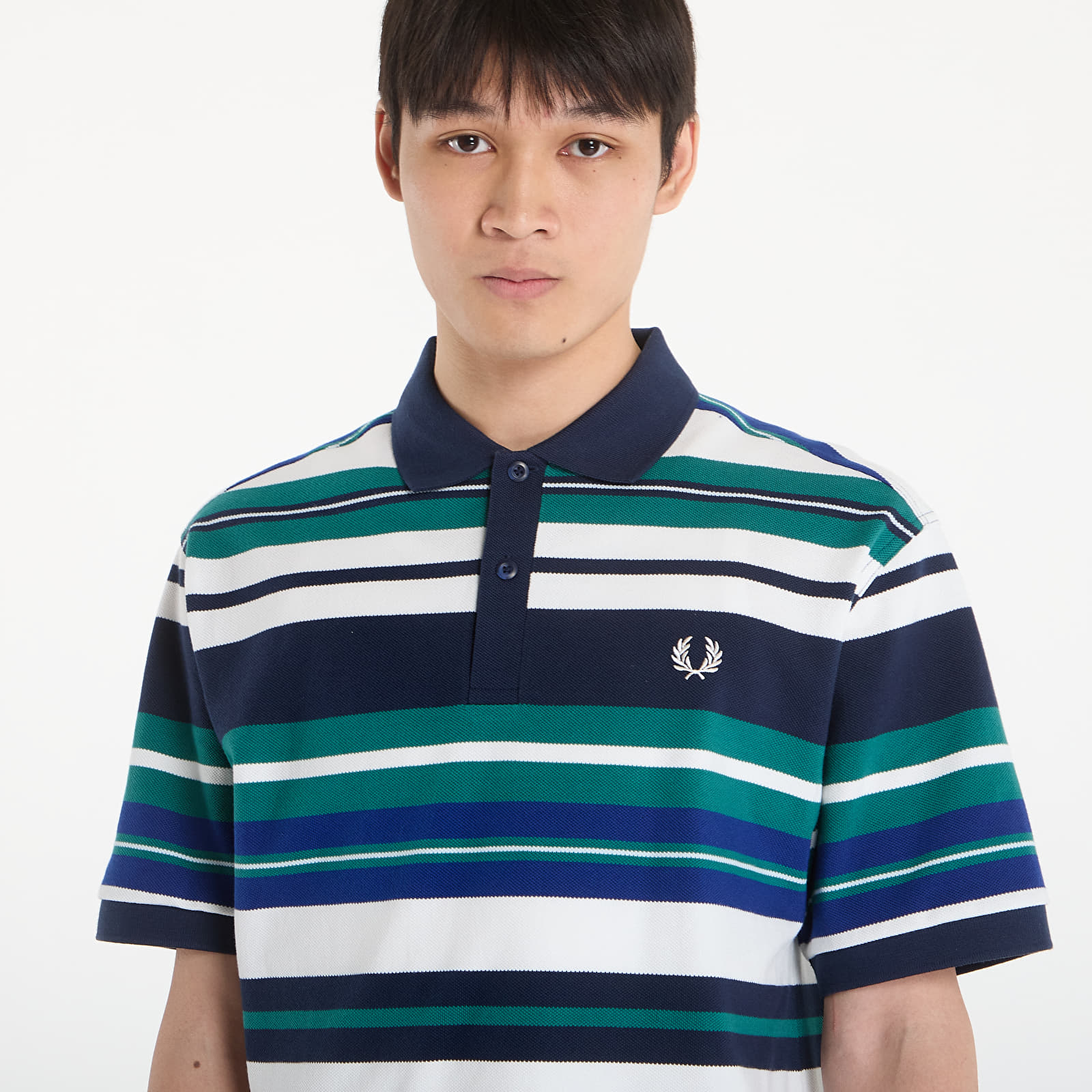 Polo trička FRED PERRY Striped Relaxed Polo Shirt Deep Mint