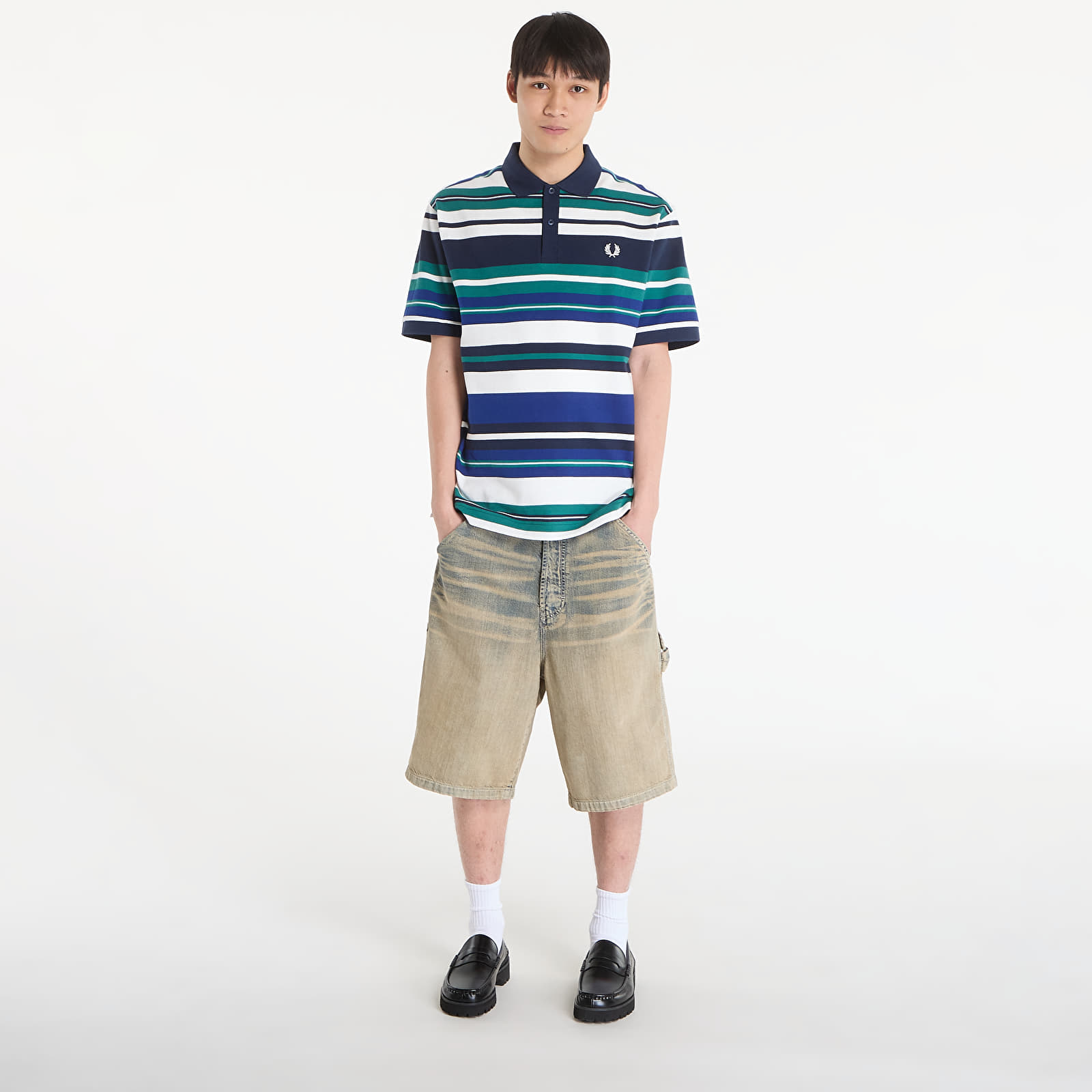 Polo trička FRED PERRY Striped Relaxed Polo Shirt Deep Mint